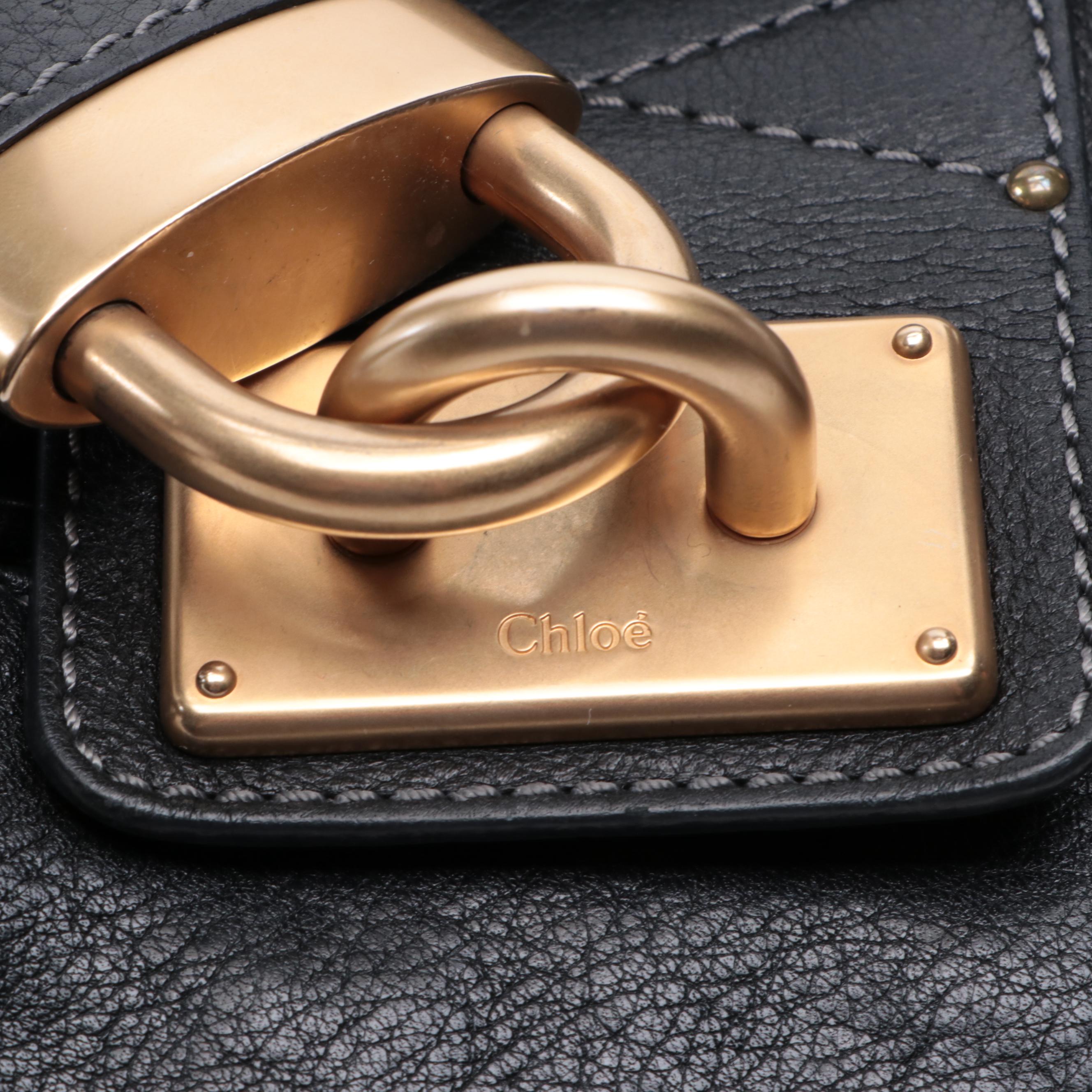 Chloé Medium Paddington Shoulder Bag in Black Grain Leather