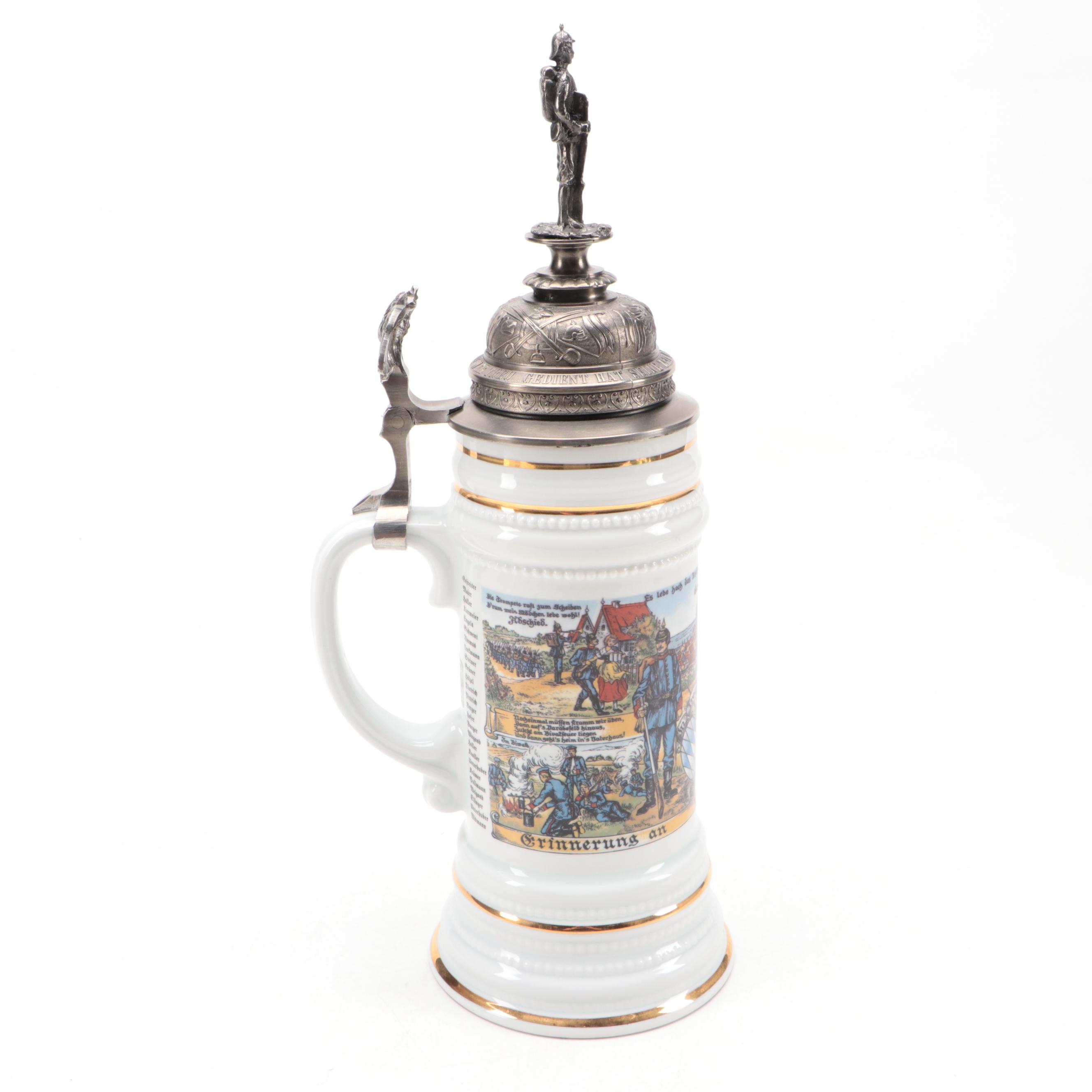 German Porcelain Commemorative Regimental Lithopane Stein, 20th Century