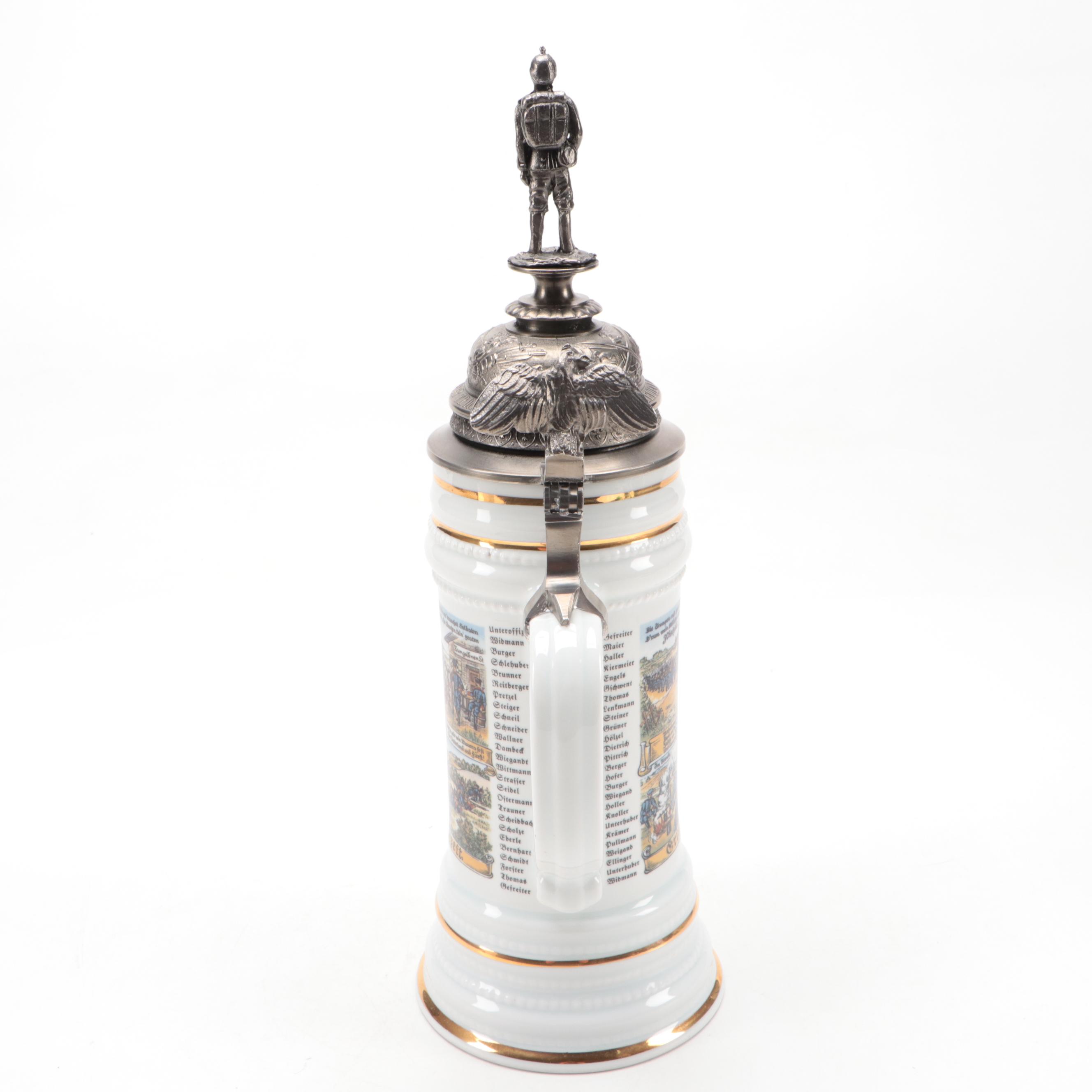 German Porcelain Commemorative Regimental Lithopane Stein, 20th Century