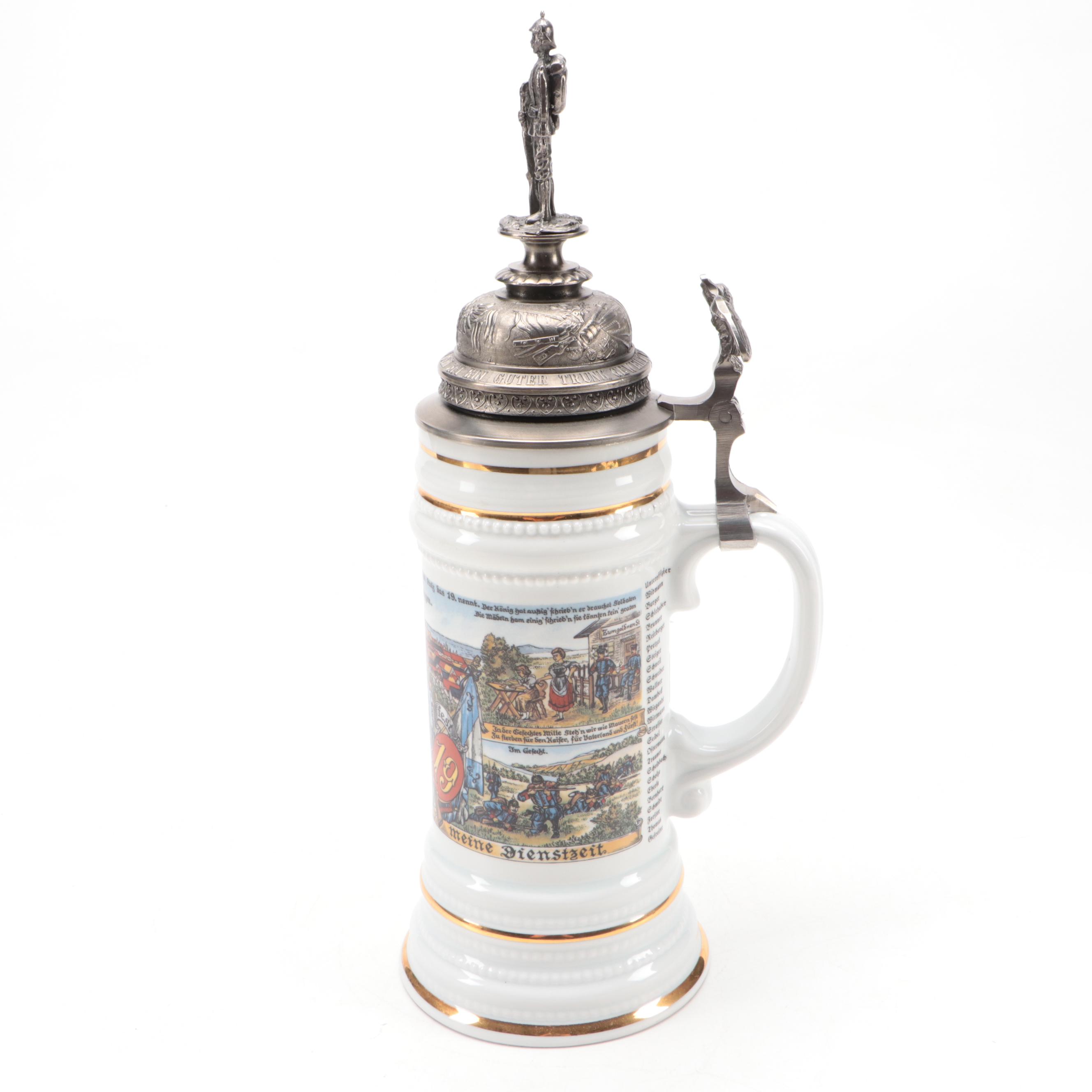 German Porcelain Commemorative Regimental Lithopane Stein, 20th Century