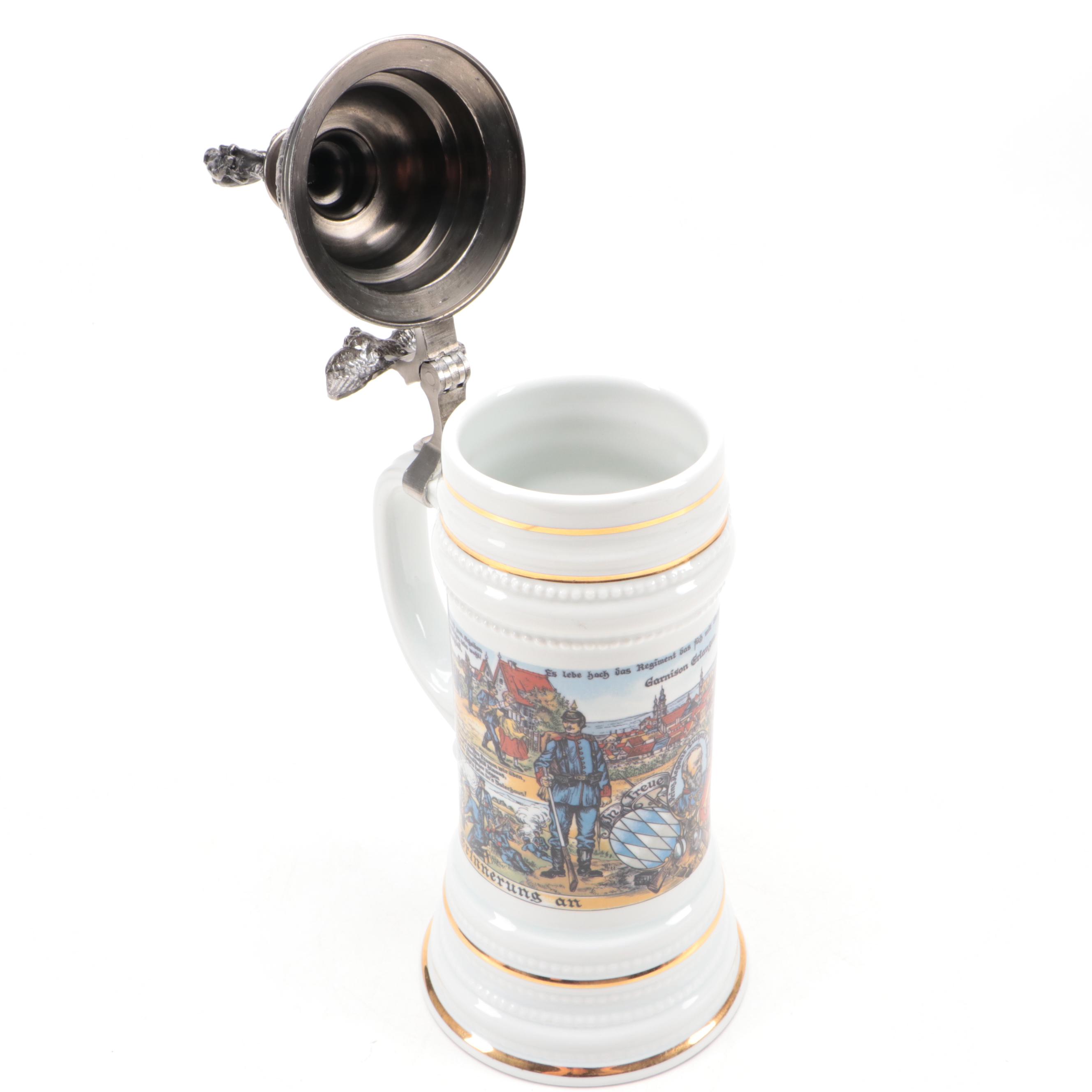 German Porcelain Commemorative Regimental Lithopane Stein, 20th Century