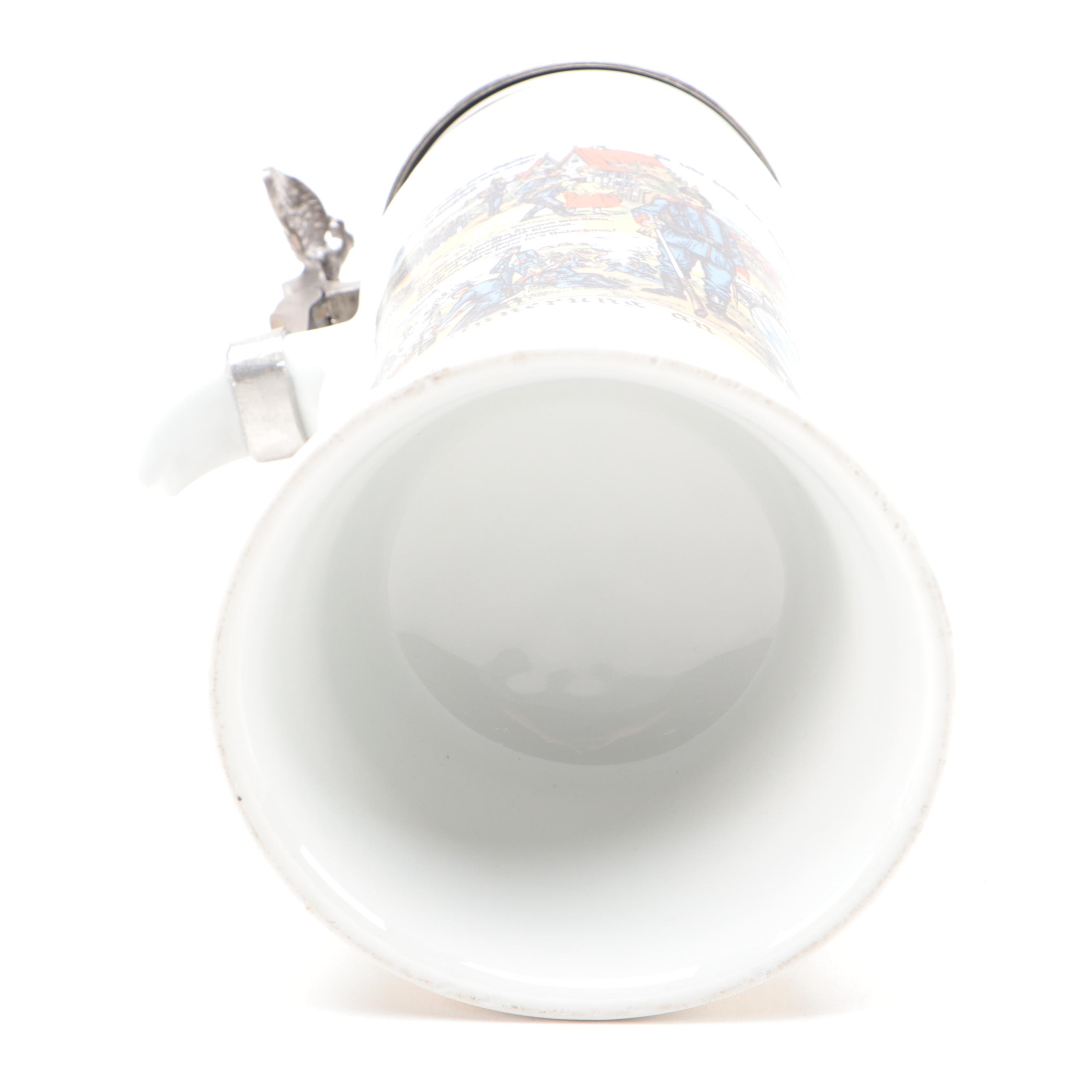 German Porcelain Commemorative Regimental Lithopane Stein, 20th Century