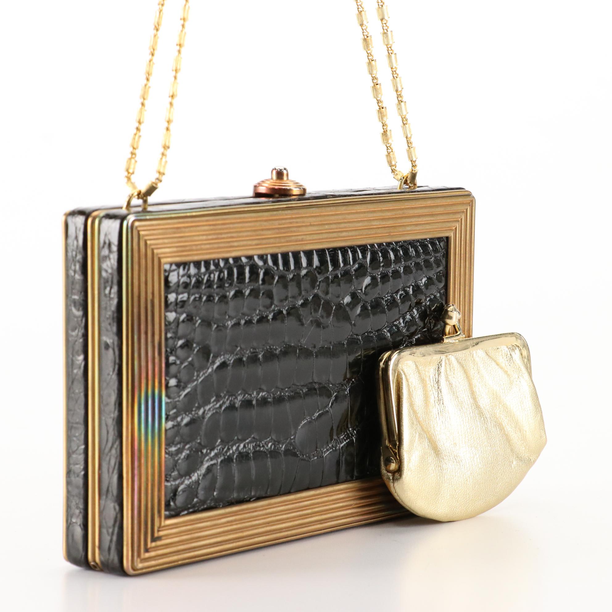 Judith Leiber Alligator Skin Clutch for Saks Fifth Avenue with Box, 1960s