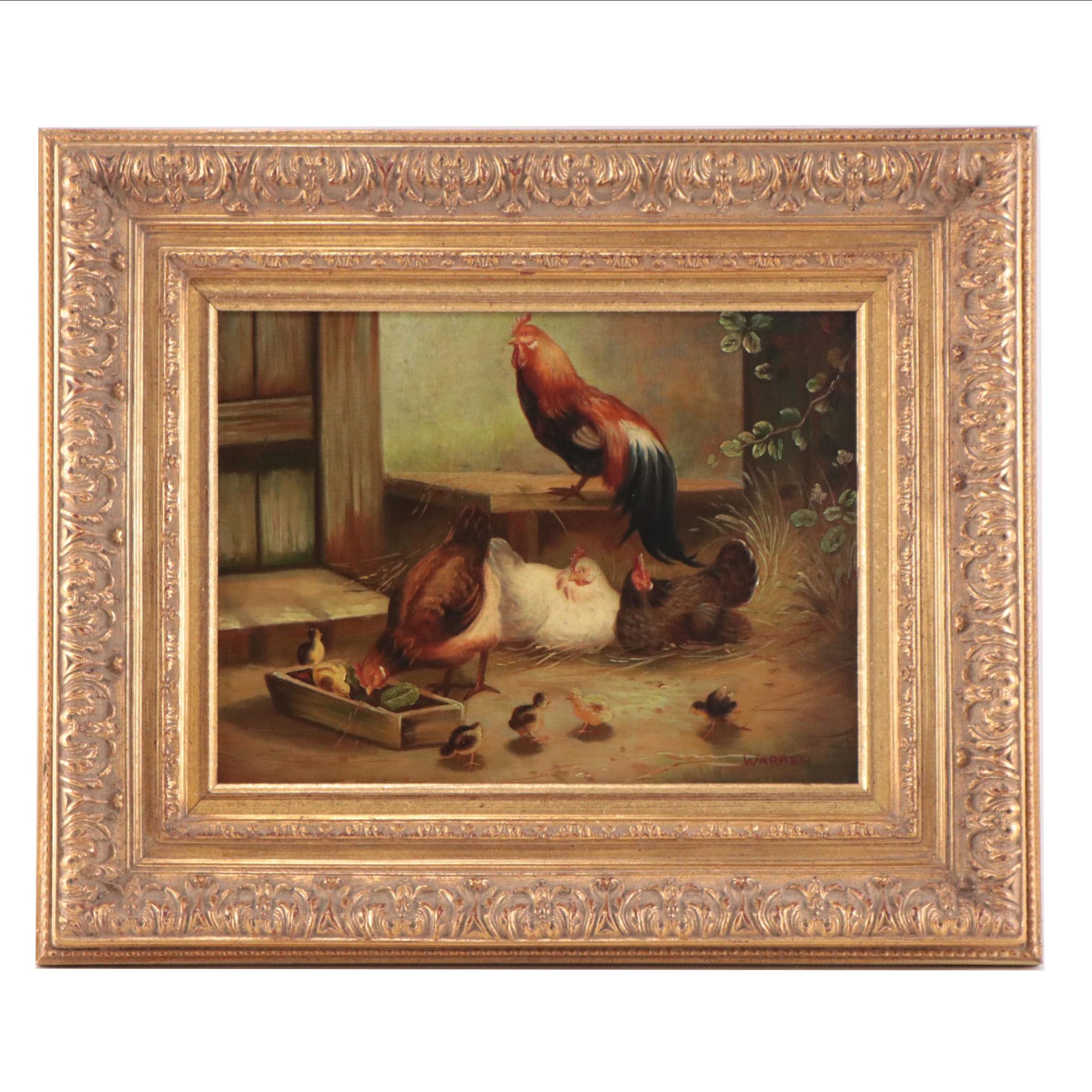 Pastoral Oil Painting of Chickens