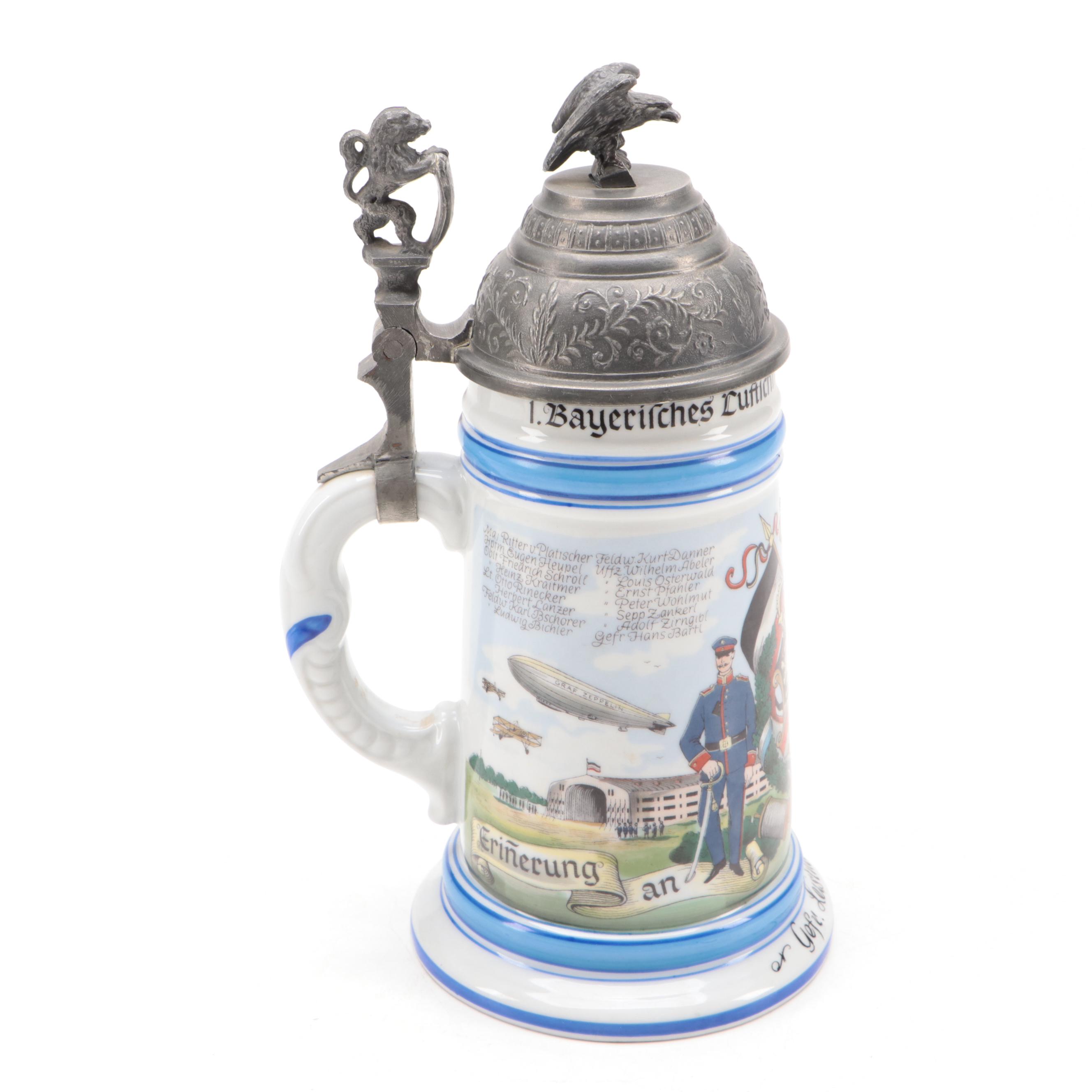 German Lithopane Regimental Porcelain Beer Stein