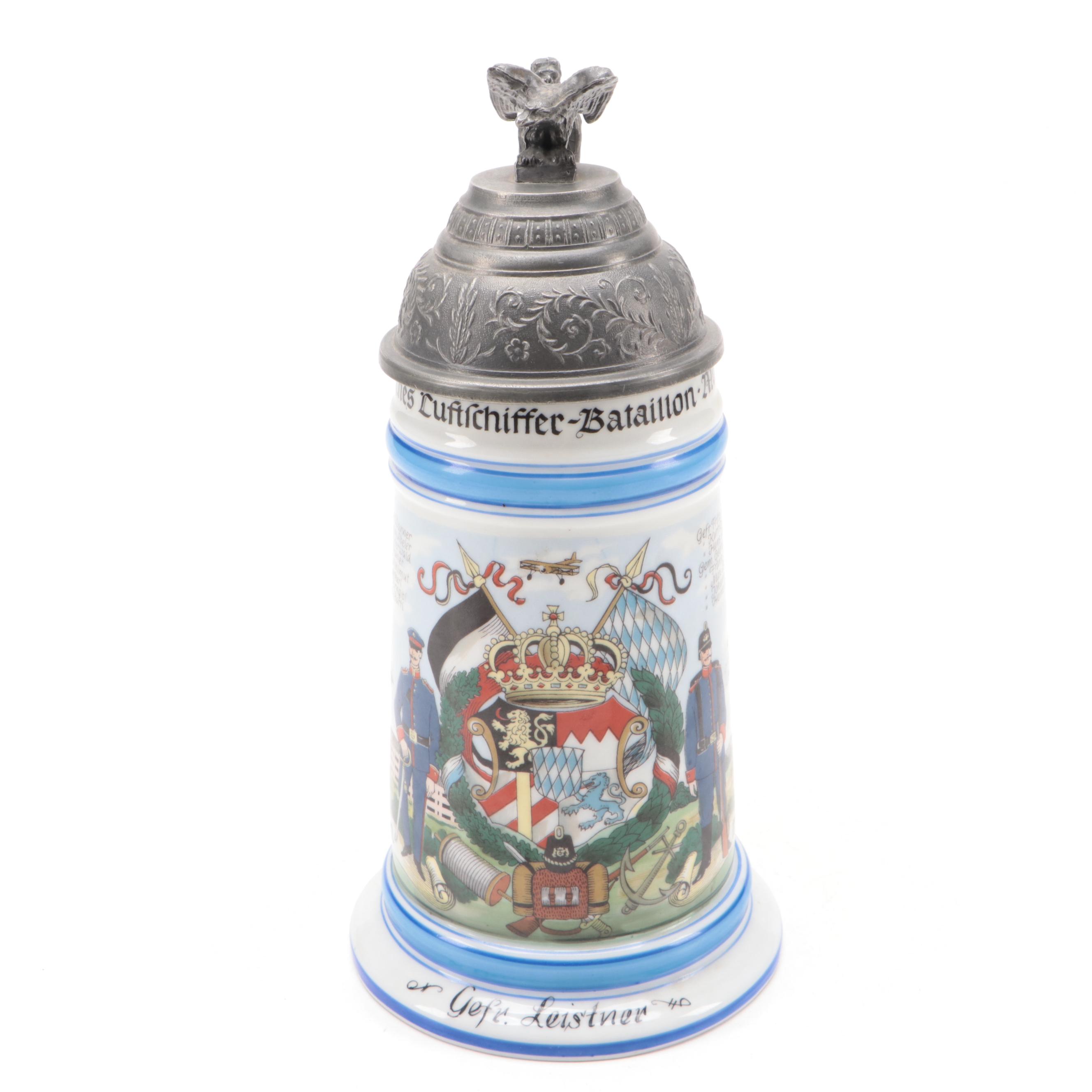 German Lithopane Regimental Porcelain Beer Stein