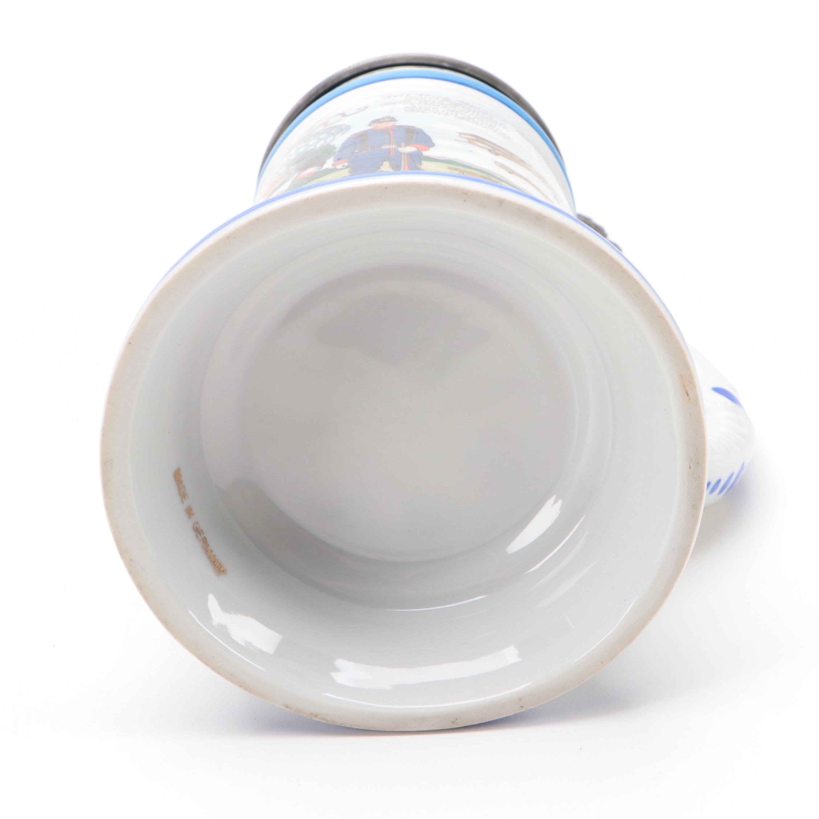 German Lithopane Regimental Porcelain Beer Stein