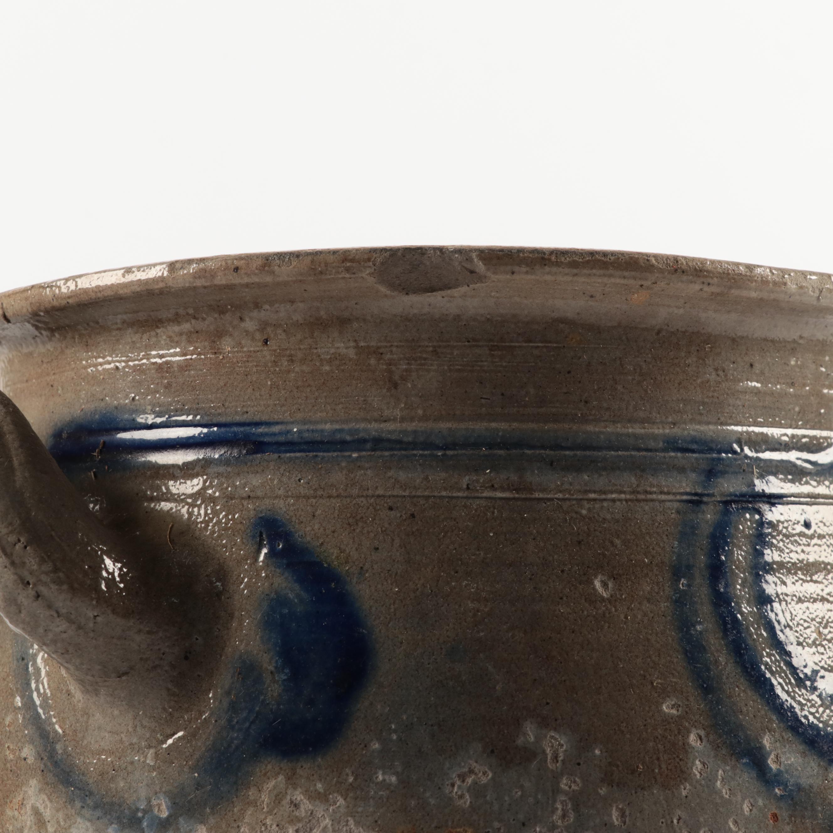 French Betschdorf Stoneware Crocks with Freehand Cobalt Accents