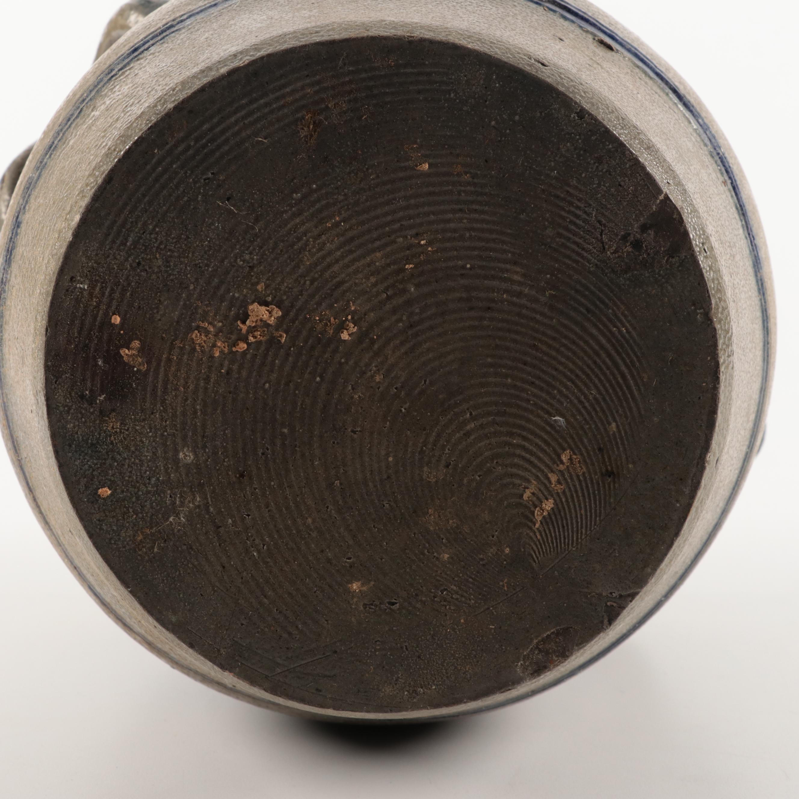 French Betschdorf Stoneware Crocks with Freehand Cobalt Accents