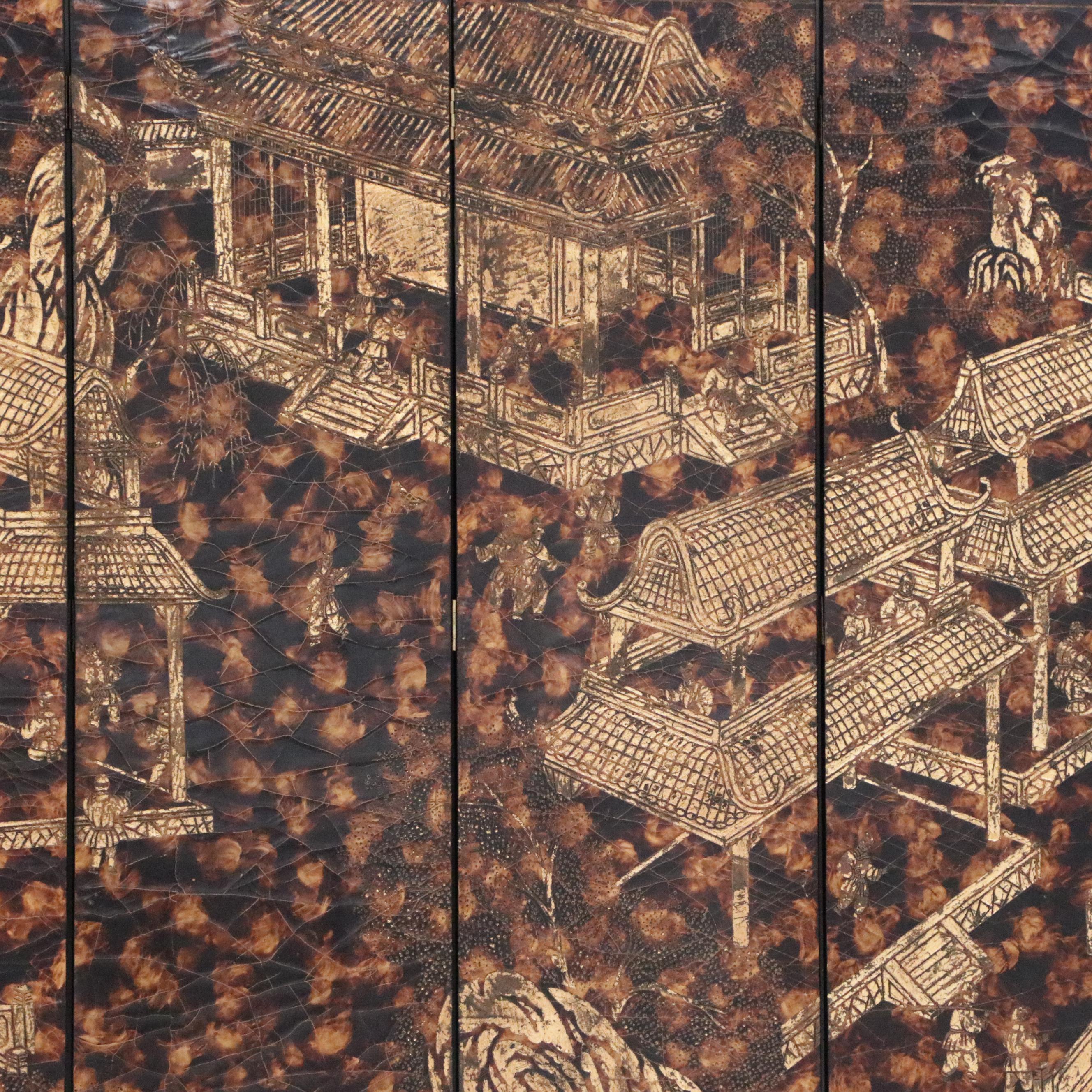 Chinese Painted Tortoise Finish Wooden Wall Screen