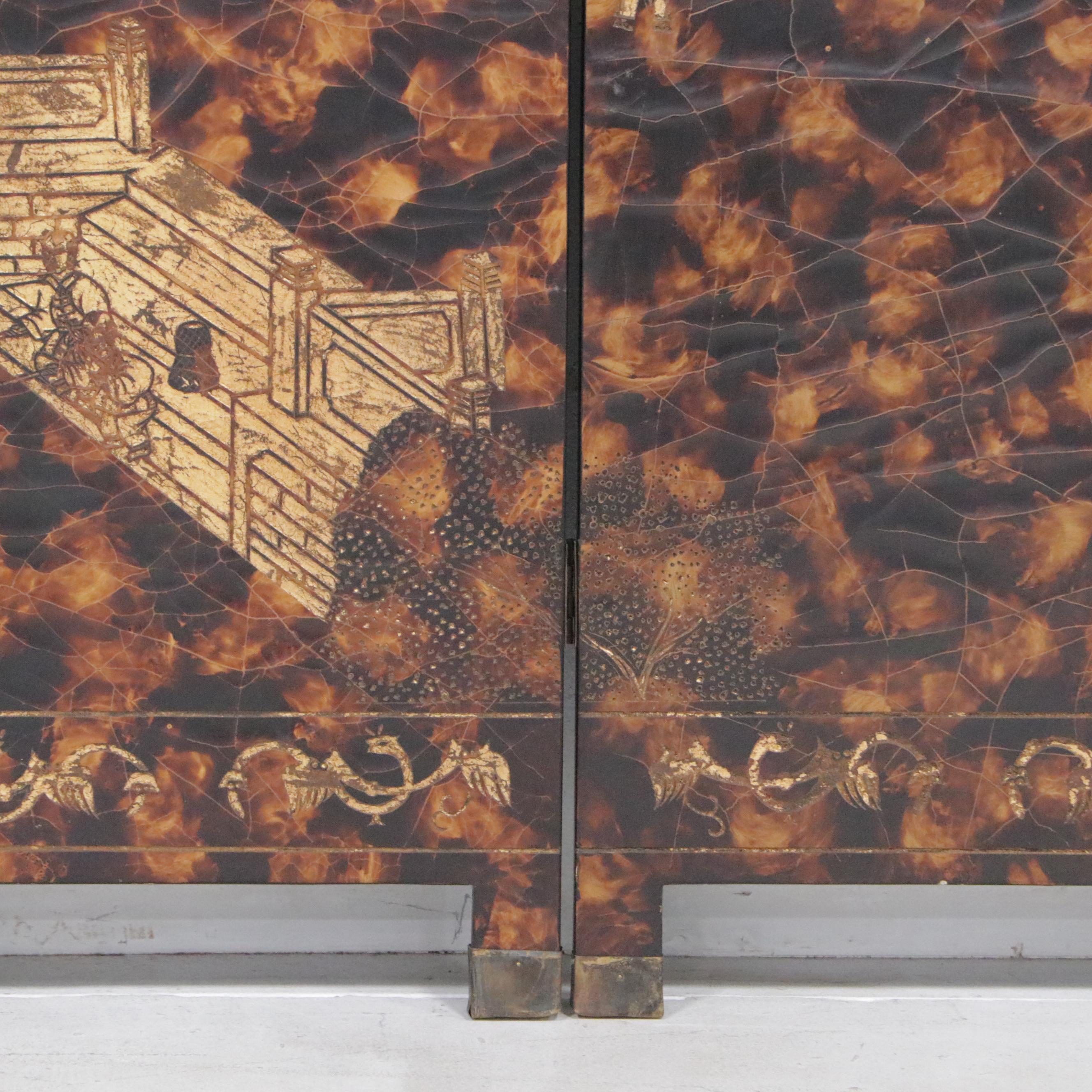 Chinese Painted Tortoise Finish Wooden Wall Screen