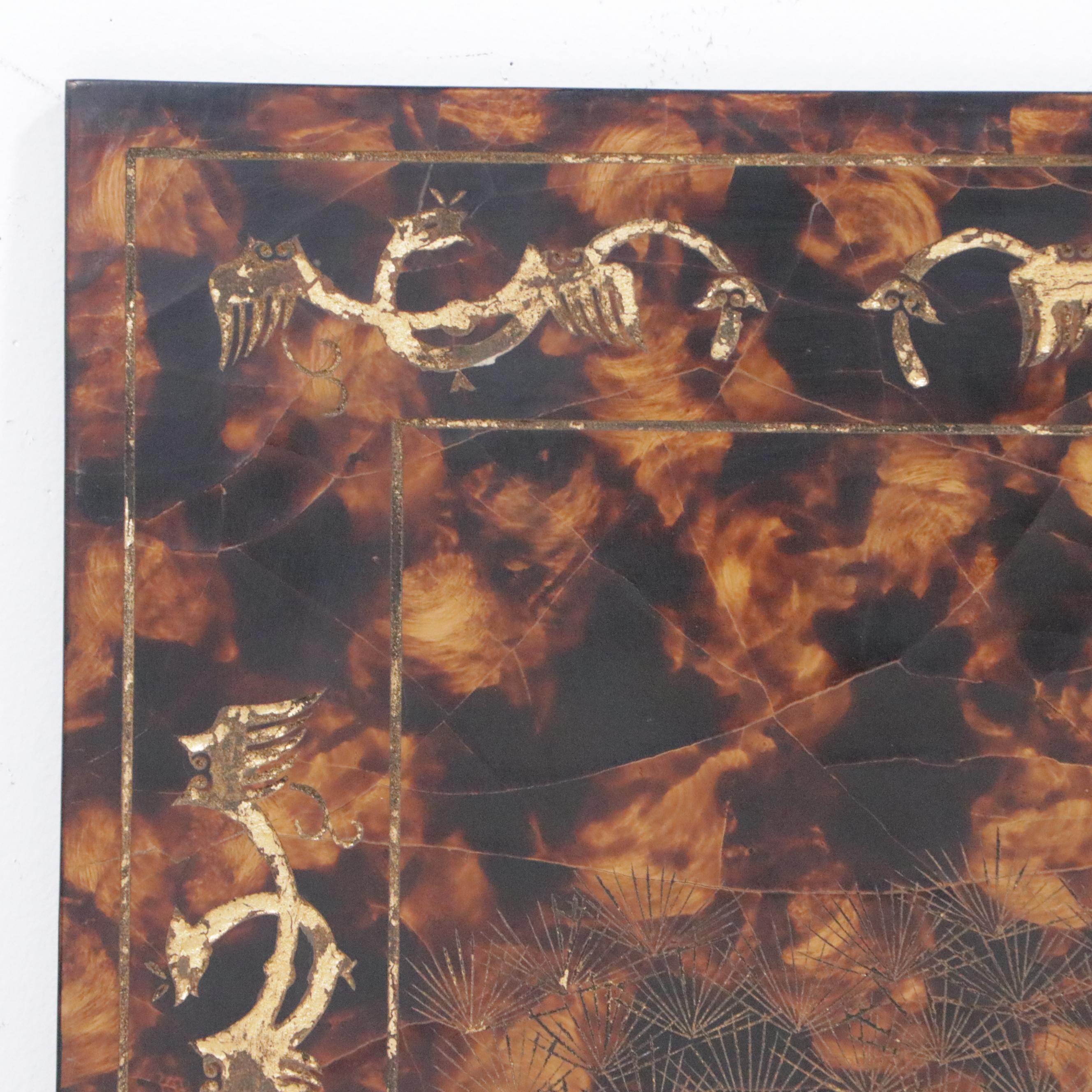 Chinese Painted Tortoise Finish Wooden Wall Screen