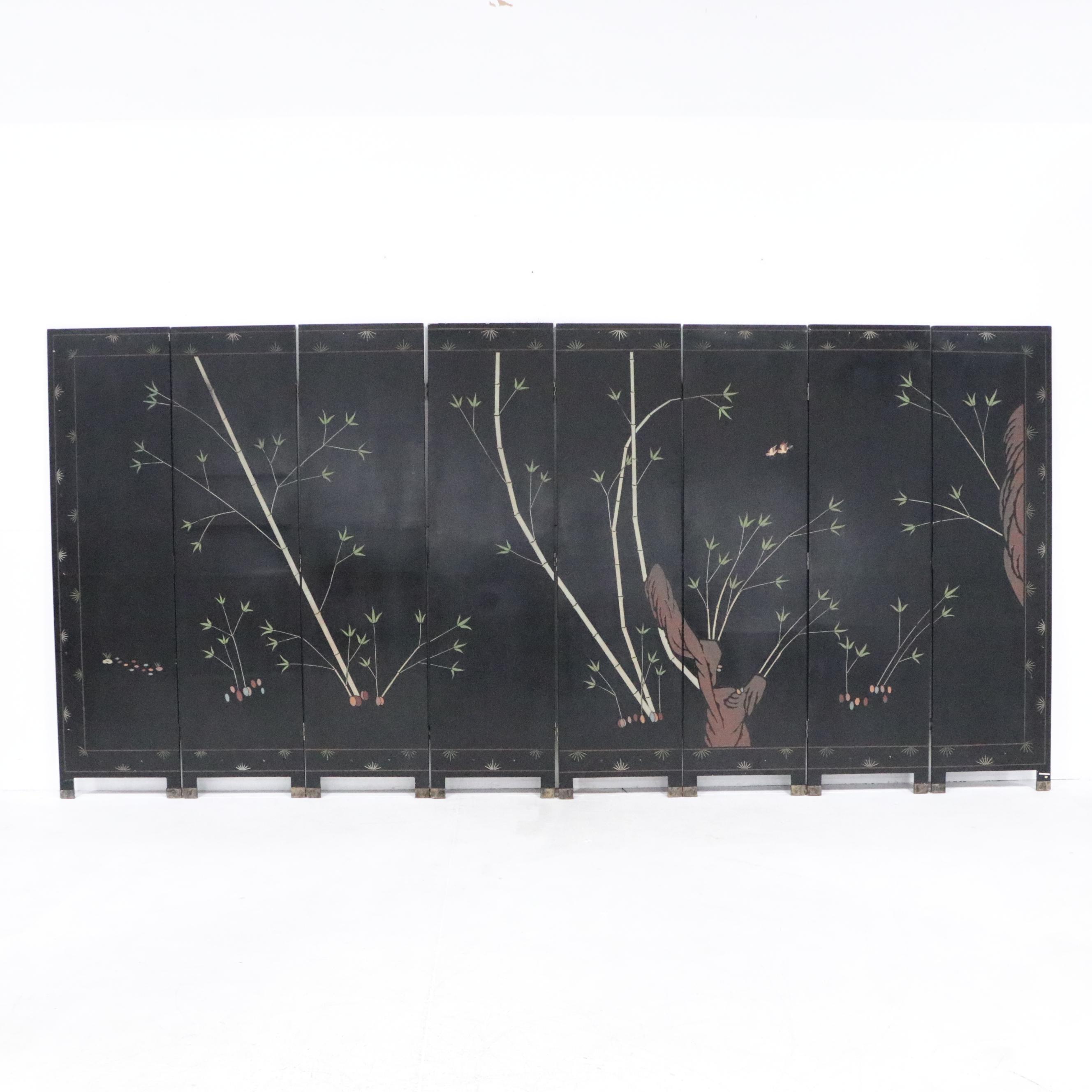 Chinese Painted Tortoise Finish Wooden Wall Screen