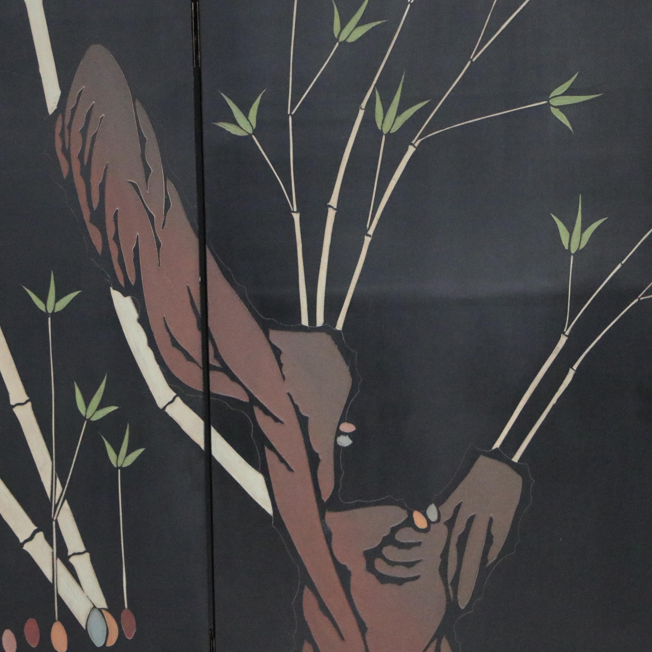 Chinese Painted Tortoise Finish Wooden Wall Screen