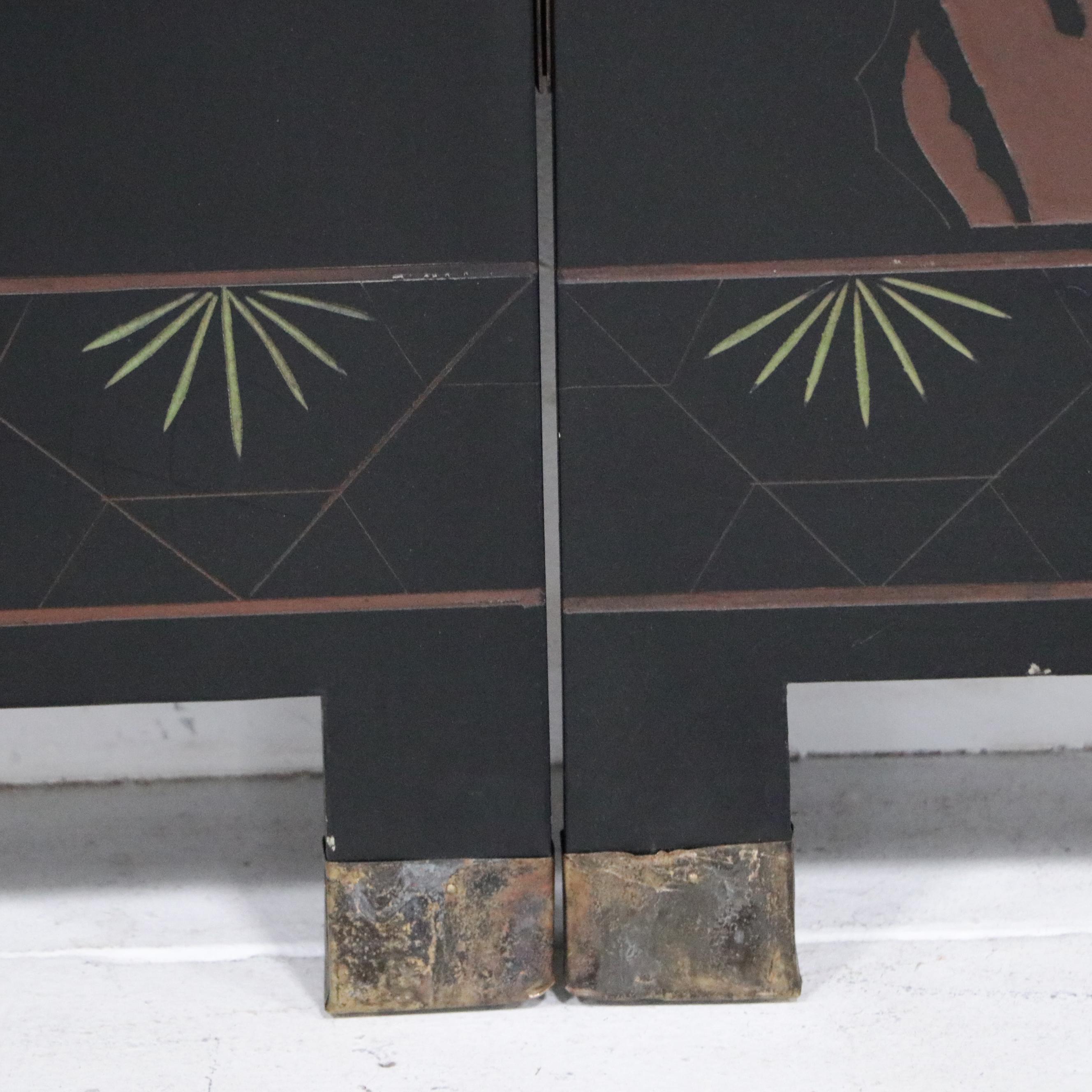 Chinese Painted Tortoise Finish Wooden Wall Screen