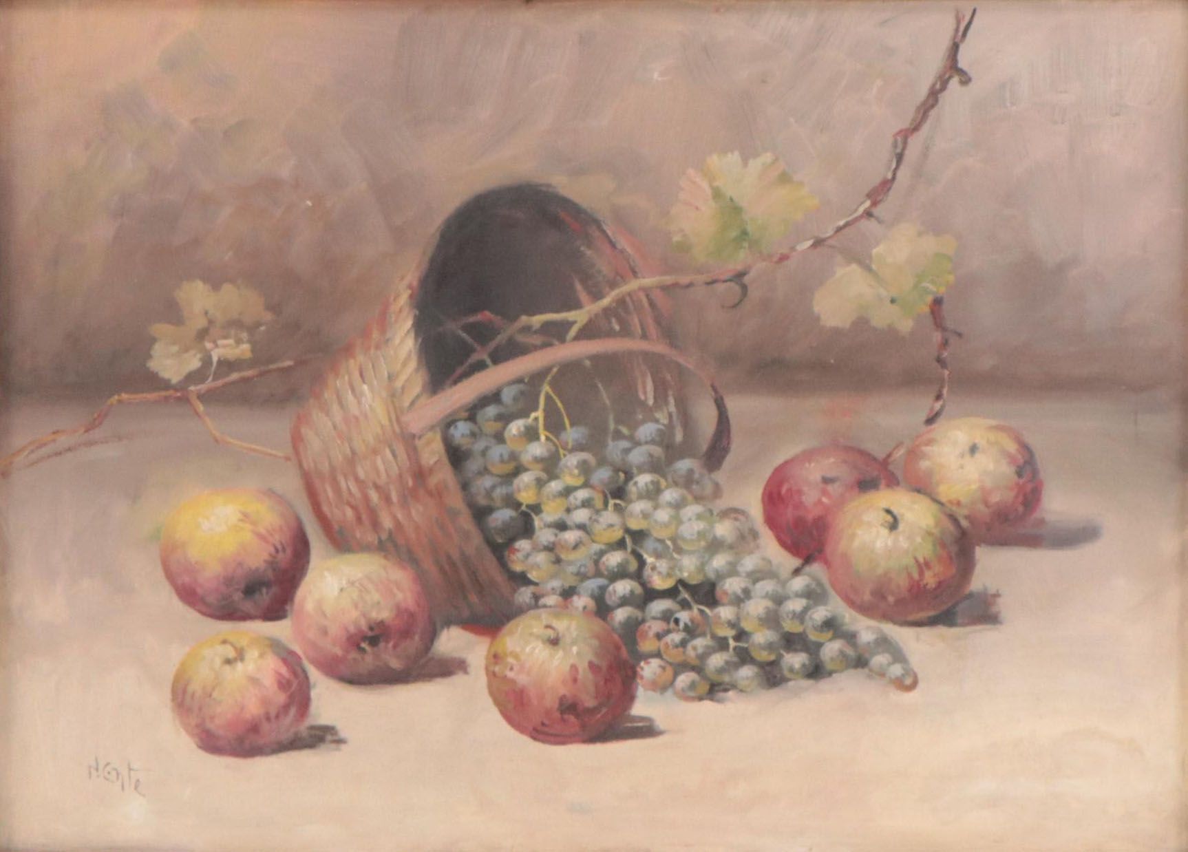 N. Conte Oil Painting of Fruit Still Life