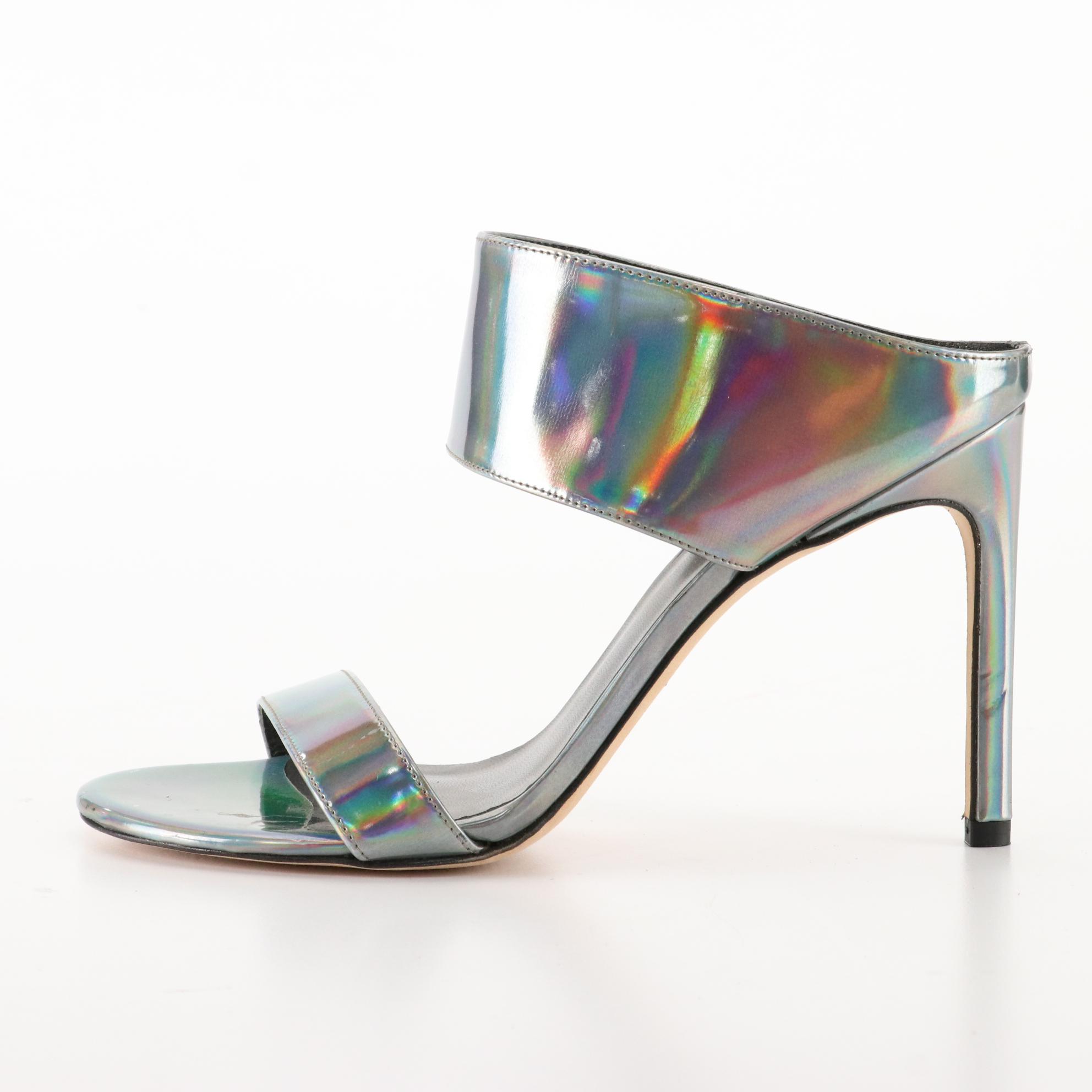 Stuart Weitzman Holo Patent Leather Open Toe Heels