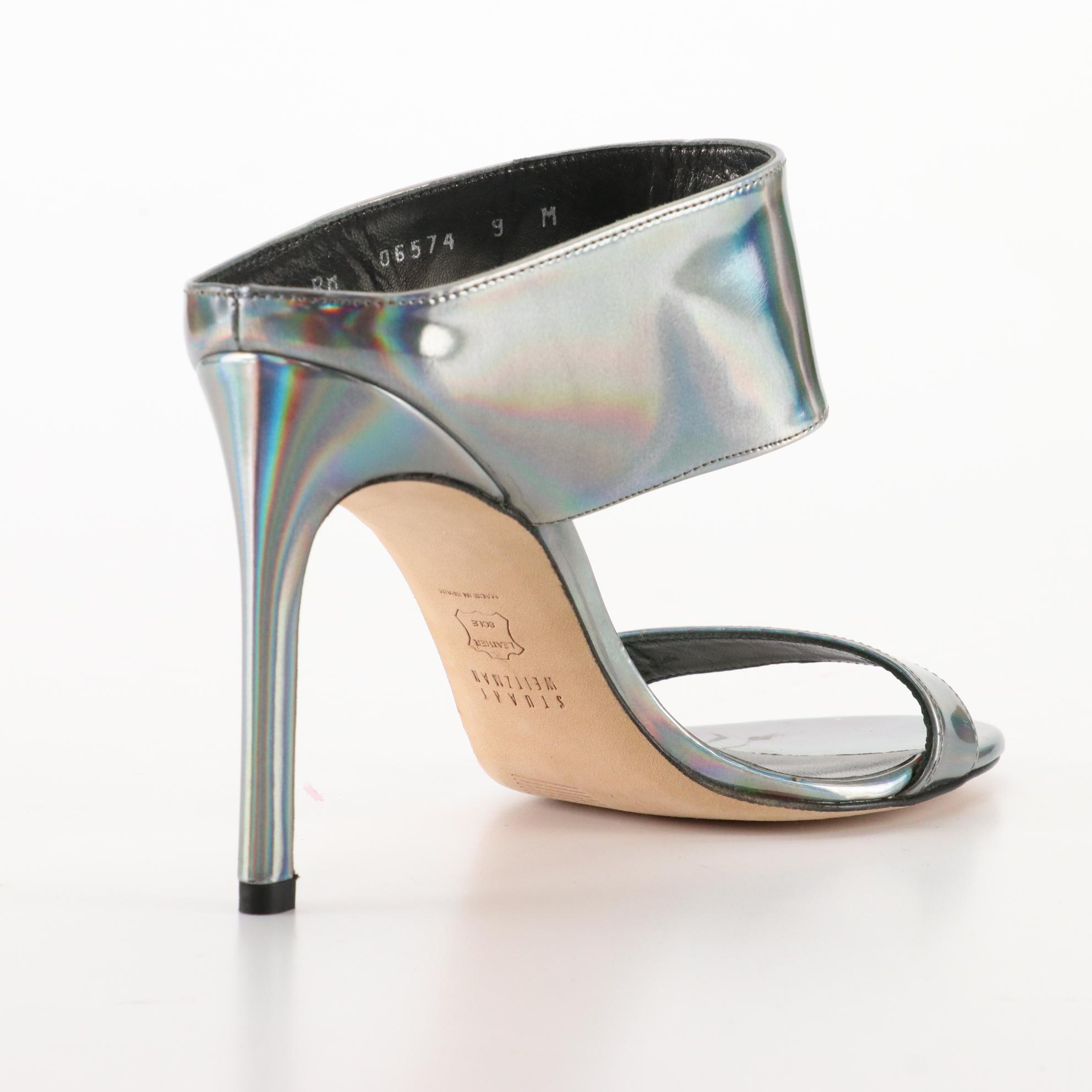 Stuart Weitzman Holo Patent Leather Open Toe Heels