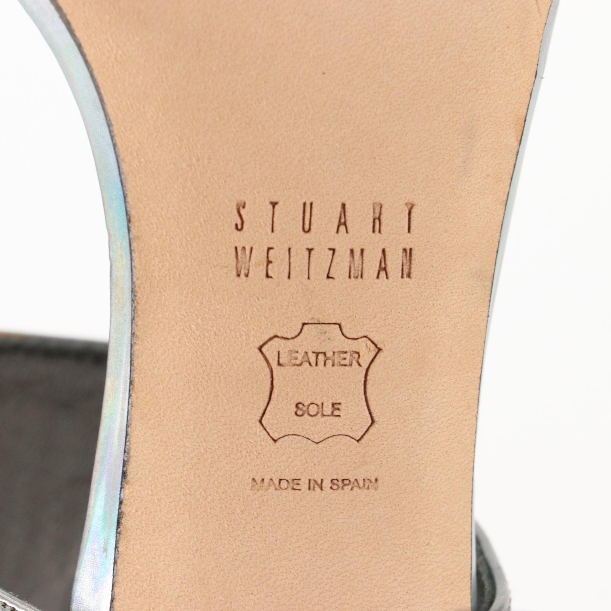 Stuart Weitzman Holo Patent Leather Open Toe Heels