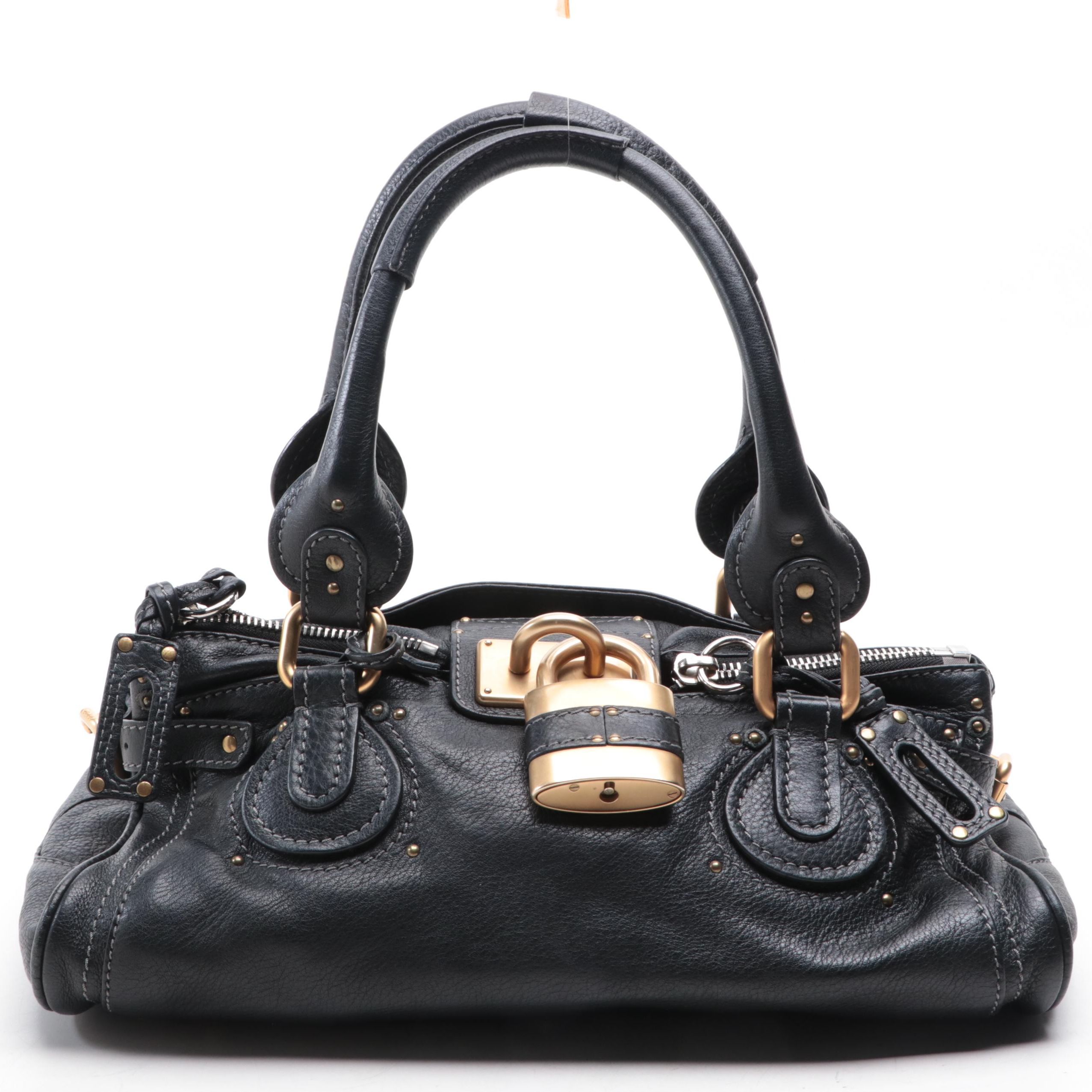 Chloé Medium Paddington Shoulder Bag in Black Grain Leather