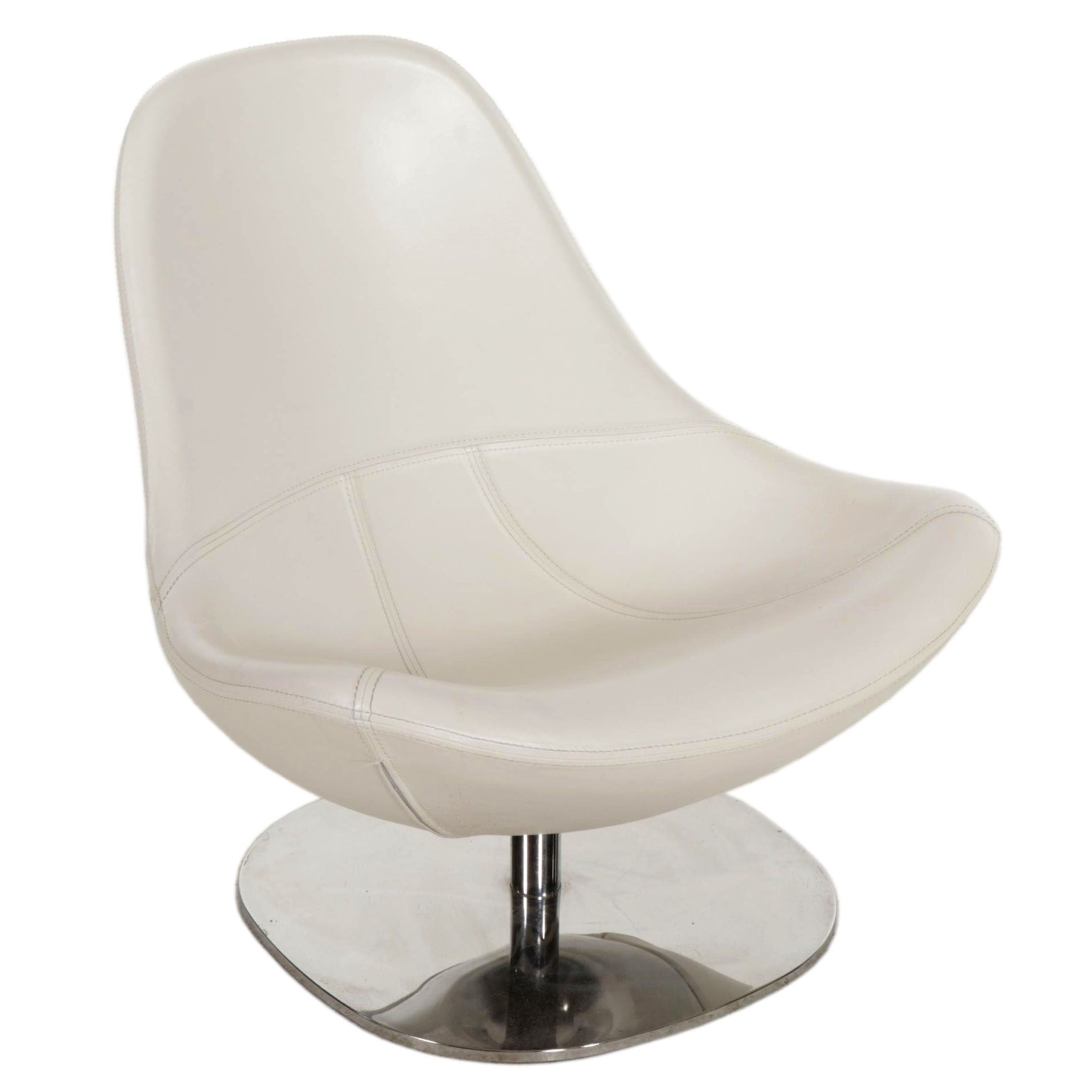 IKEA "Tirup" Modernist White Leather and Chromed Metal Pedestal Swivel Chair