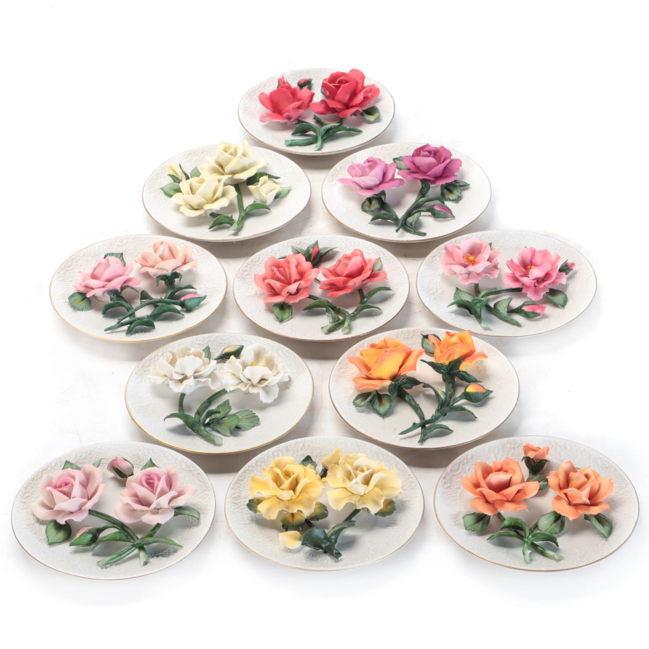 Franklin Mint Bisque Porcelain "Roses of Capodimonte" Collector Plates