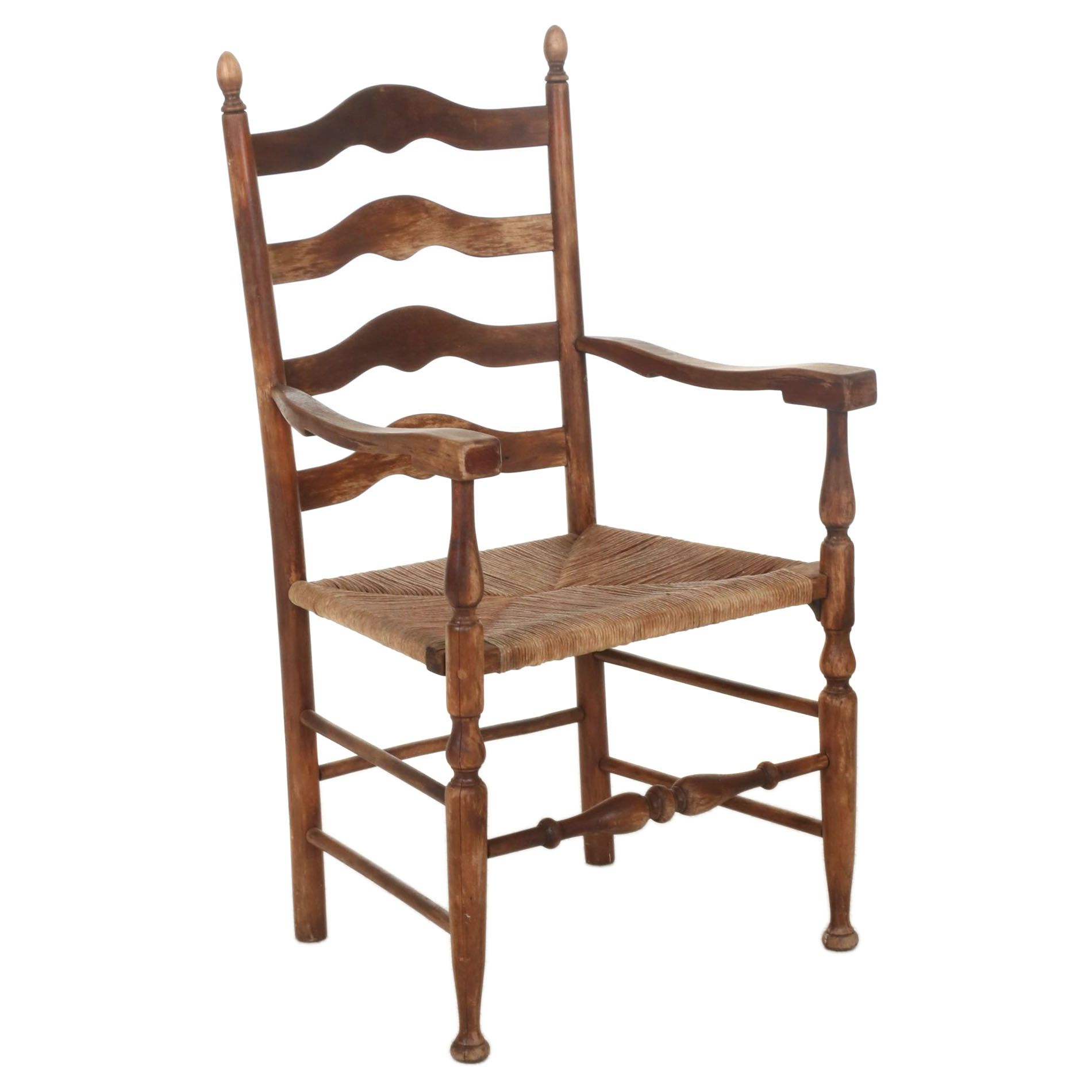 Lancashire Hardwood and Rush Seat Armchair, 19th Century