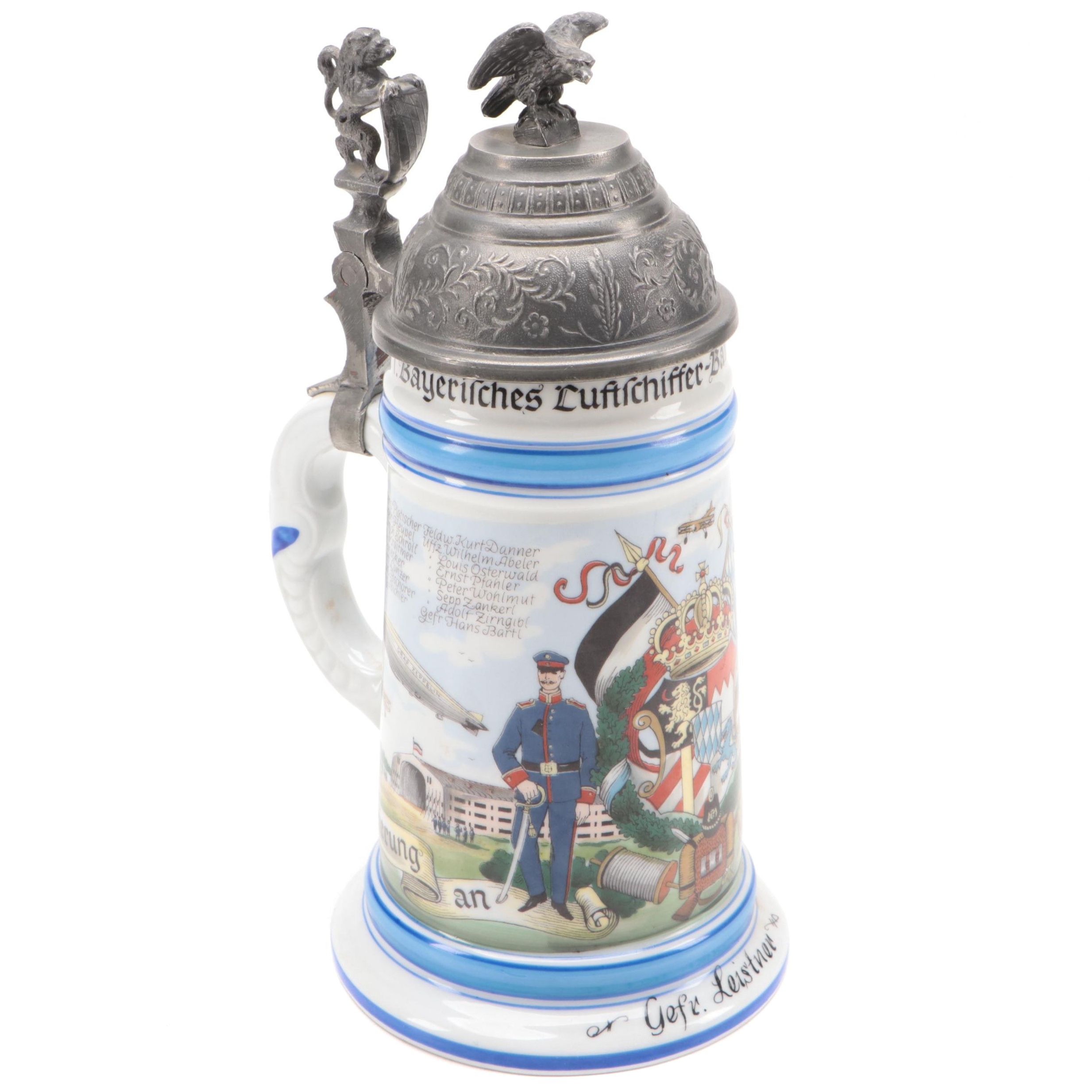 German Lithopane Regimental Porcelain Beer Stein