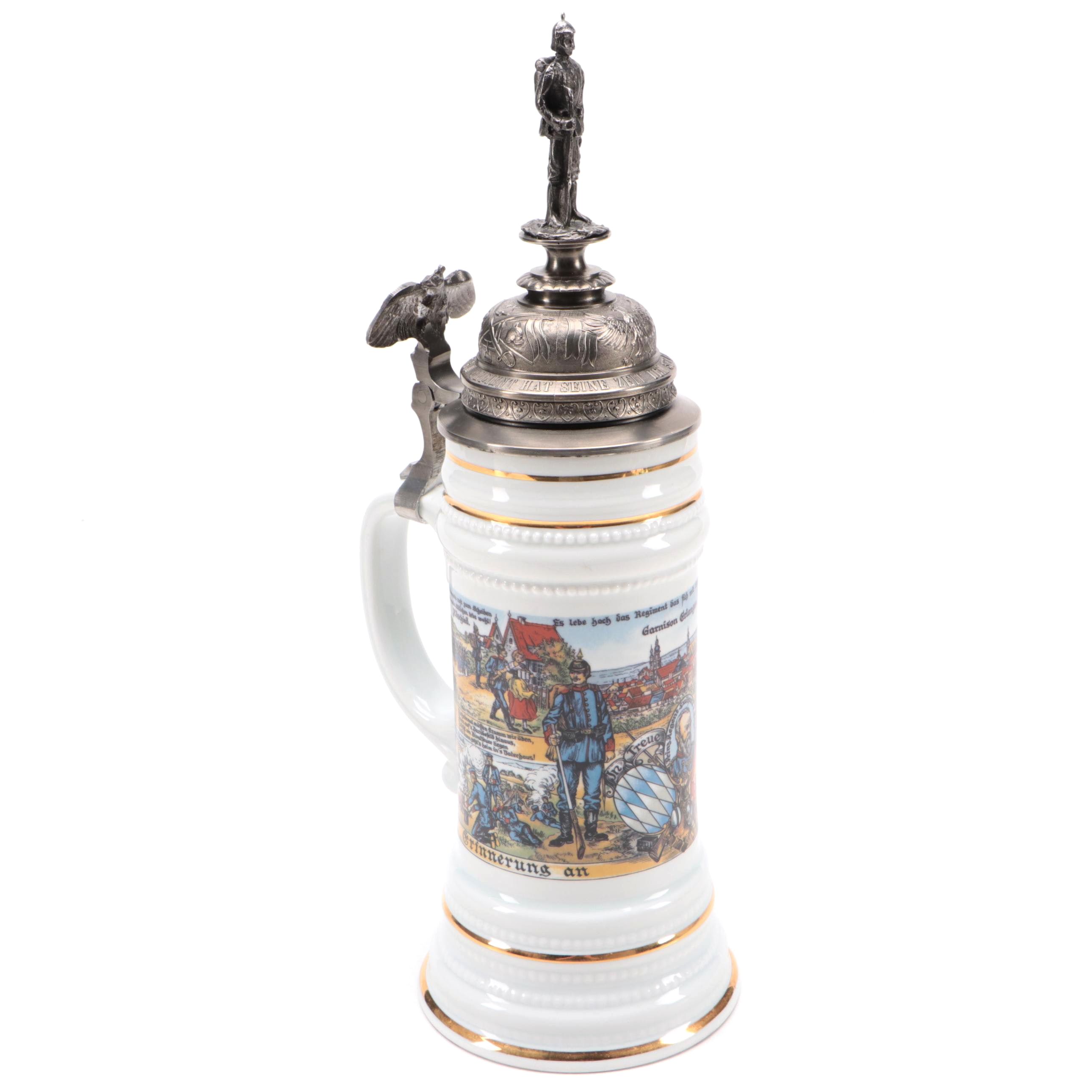 German Porcelain Commemorative Regimental Lithopane Stein, 20th Century