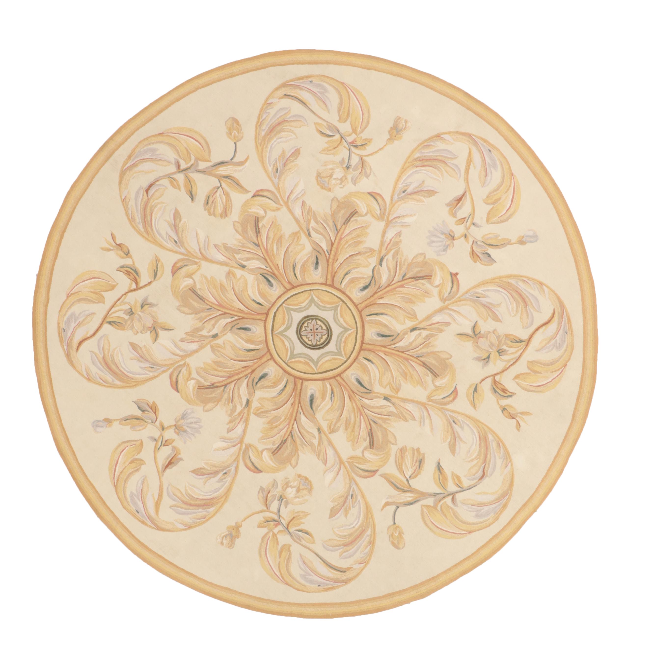 8' Round Handwoven French Aubusson Style Area Rug