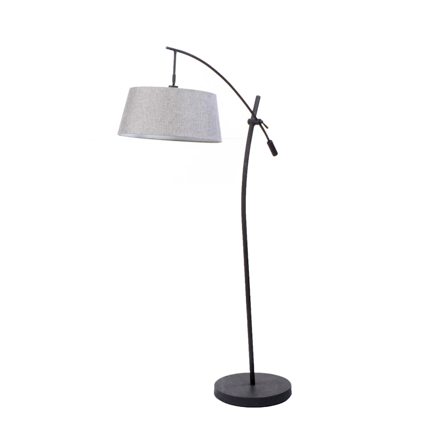 LampsPerSe Adjustable Floor Lamp With Grey Fabric Shade, Contemporary