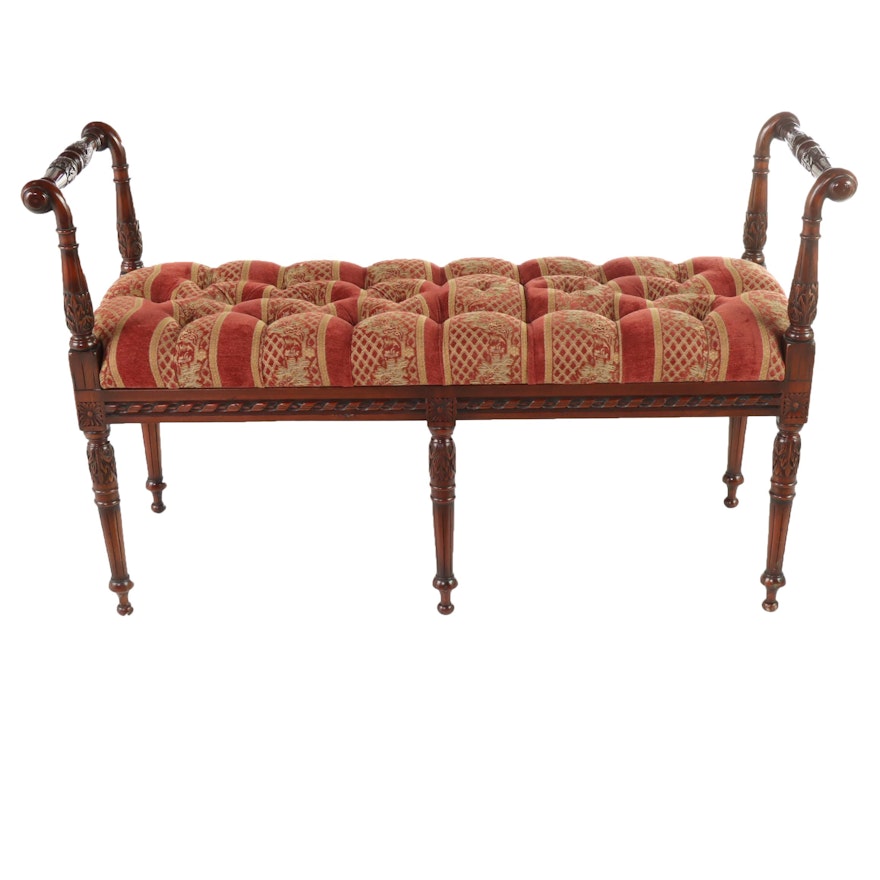 Louis XVI Style Mahogany and Button-Tufted Window Seat