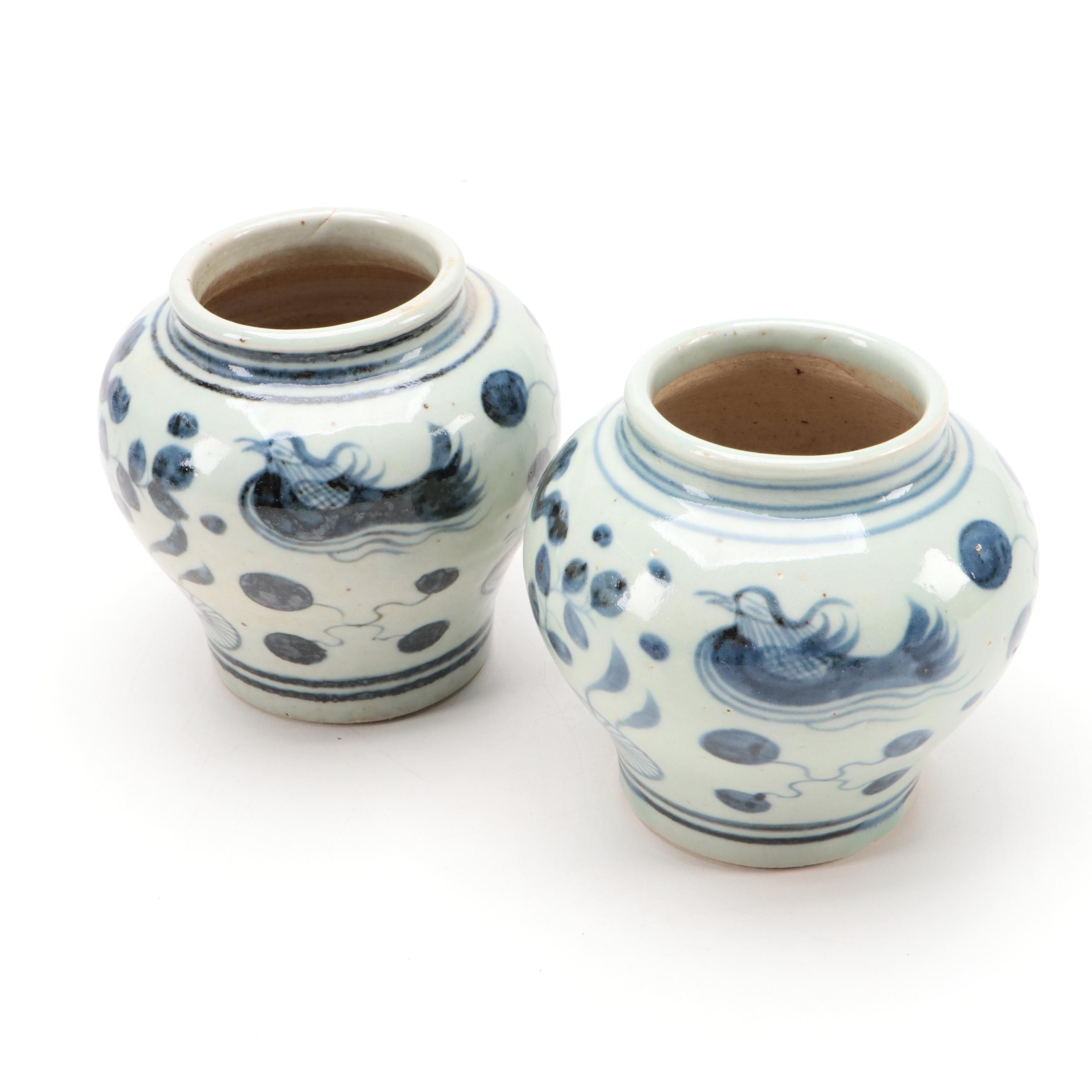 Chinese Blue and White Phoenix and Floral Vases