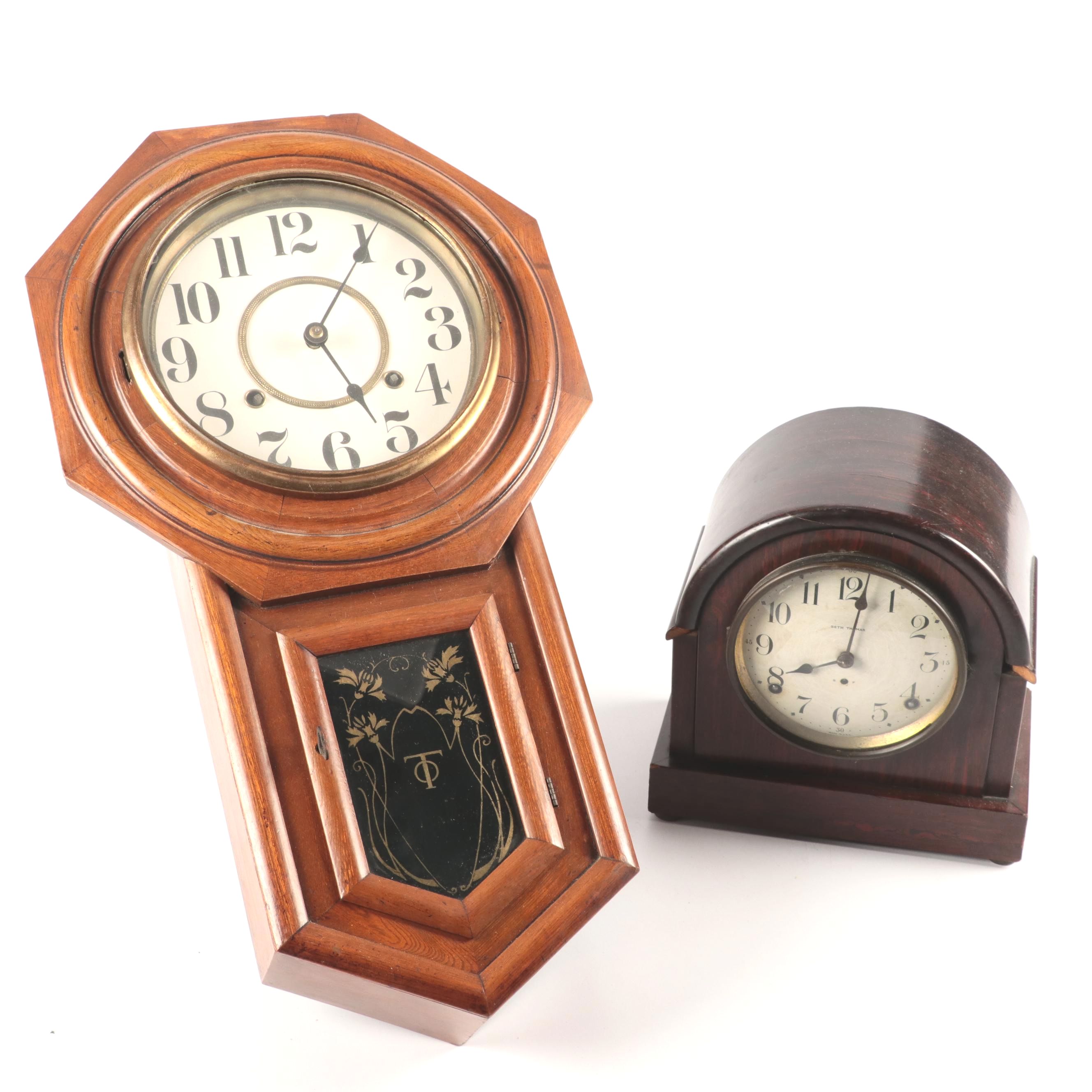 Seth Thomas Mantel Clock with East Asian Schoolhouse Wall Clock