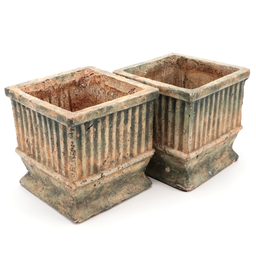 Pair of Fluted Terracotta Garden Planters