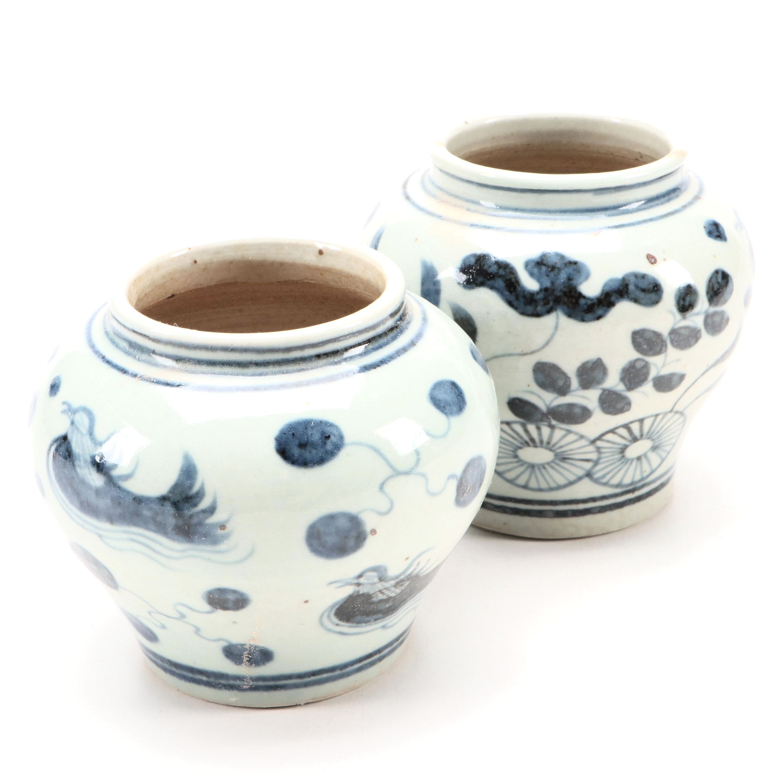 Chinese Blue and White Phoenix and Floral Vases