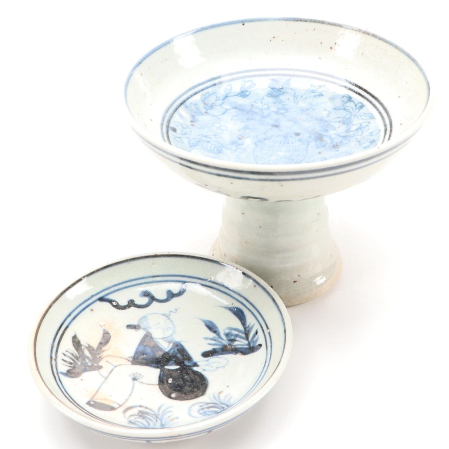 Chinese Blue and White Altar Bowl and Dish