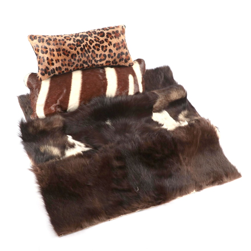 Dyed Cowhide Accent Pillows with Hide Accent Rug