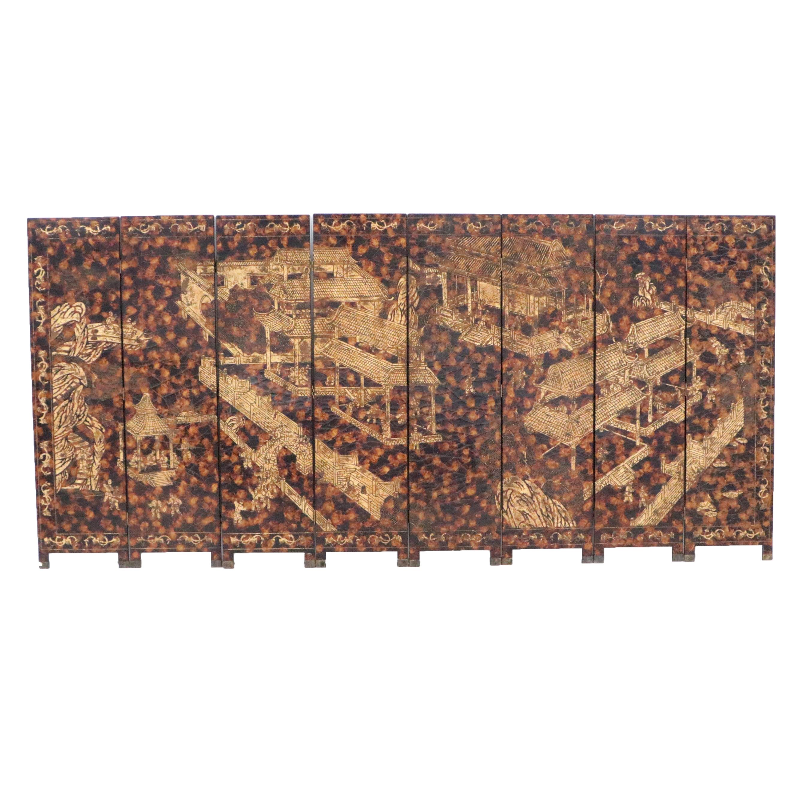 Chinese Painted Tortoise Finish Wooden Wall Screen