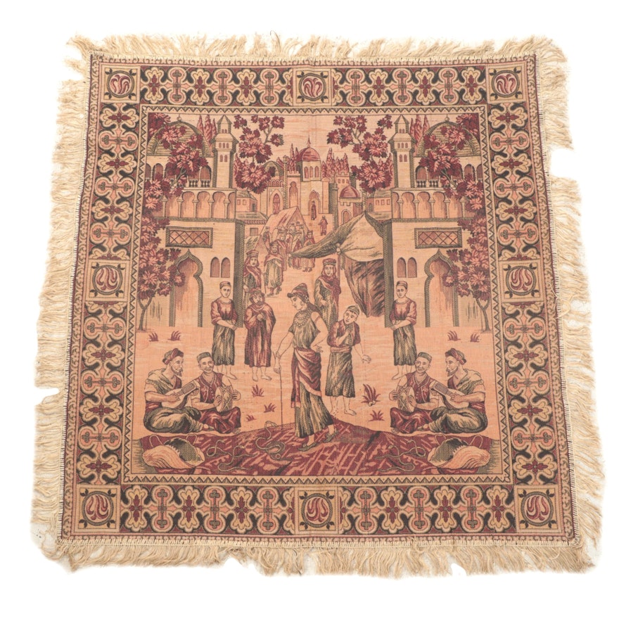 Machine Made Woven Tapestry With Market Scene