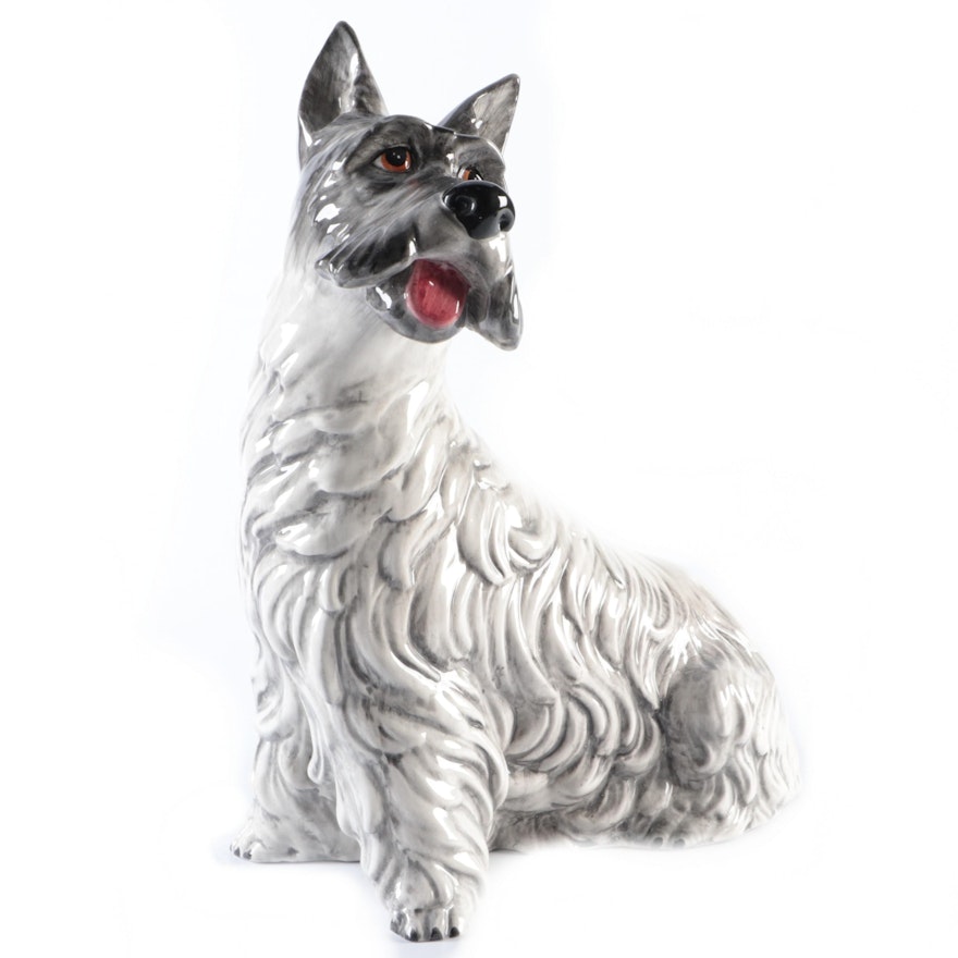 Italian Hand-Painted Glazed Ceramic Schnauzer Dog Statuette