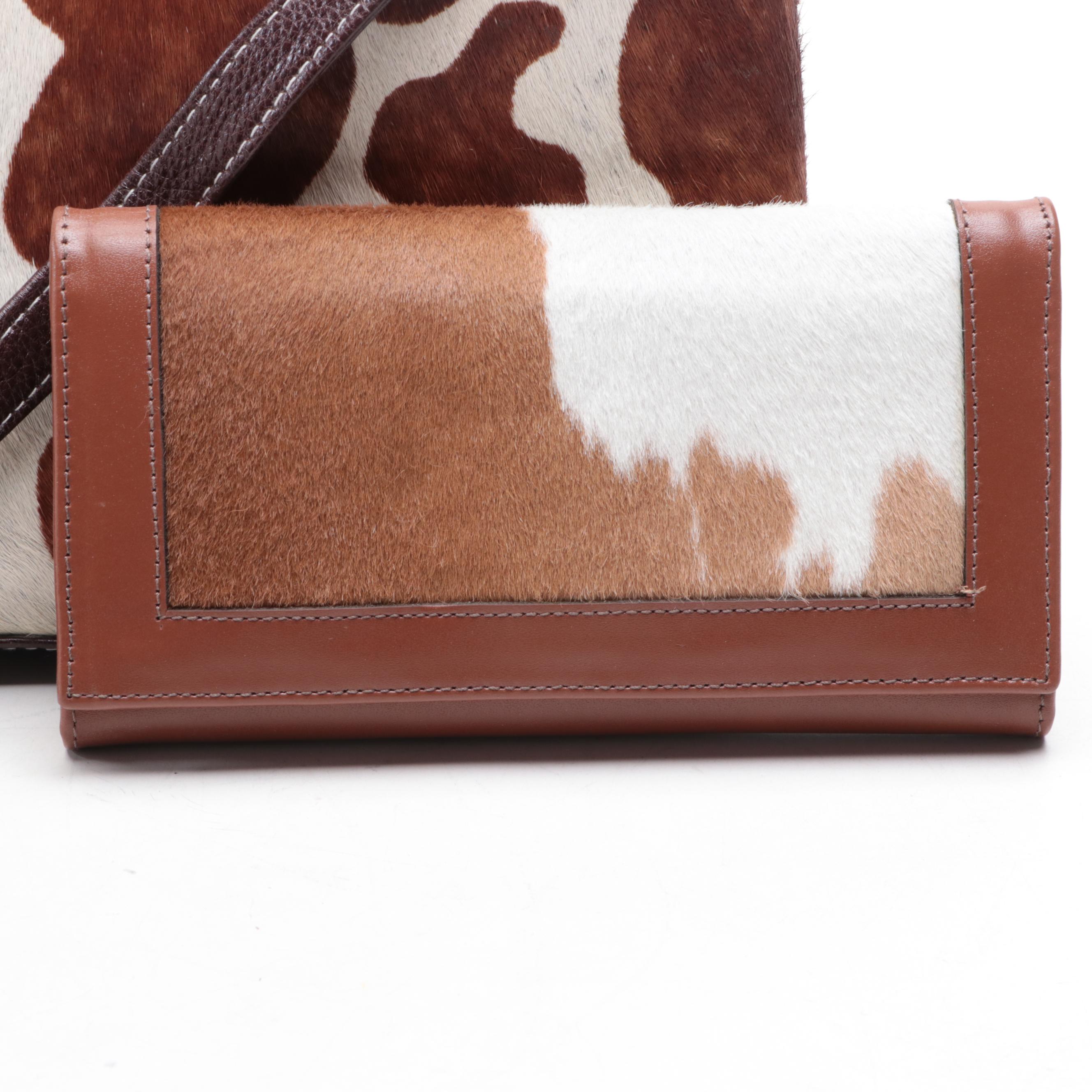 Natural Calf Hair/Leather Wallet with Printed Calf Hair/Leather Shoulder Bag