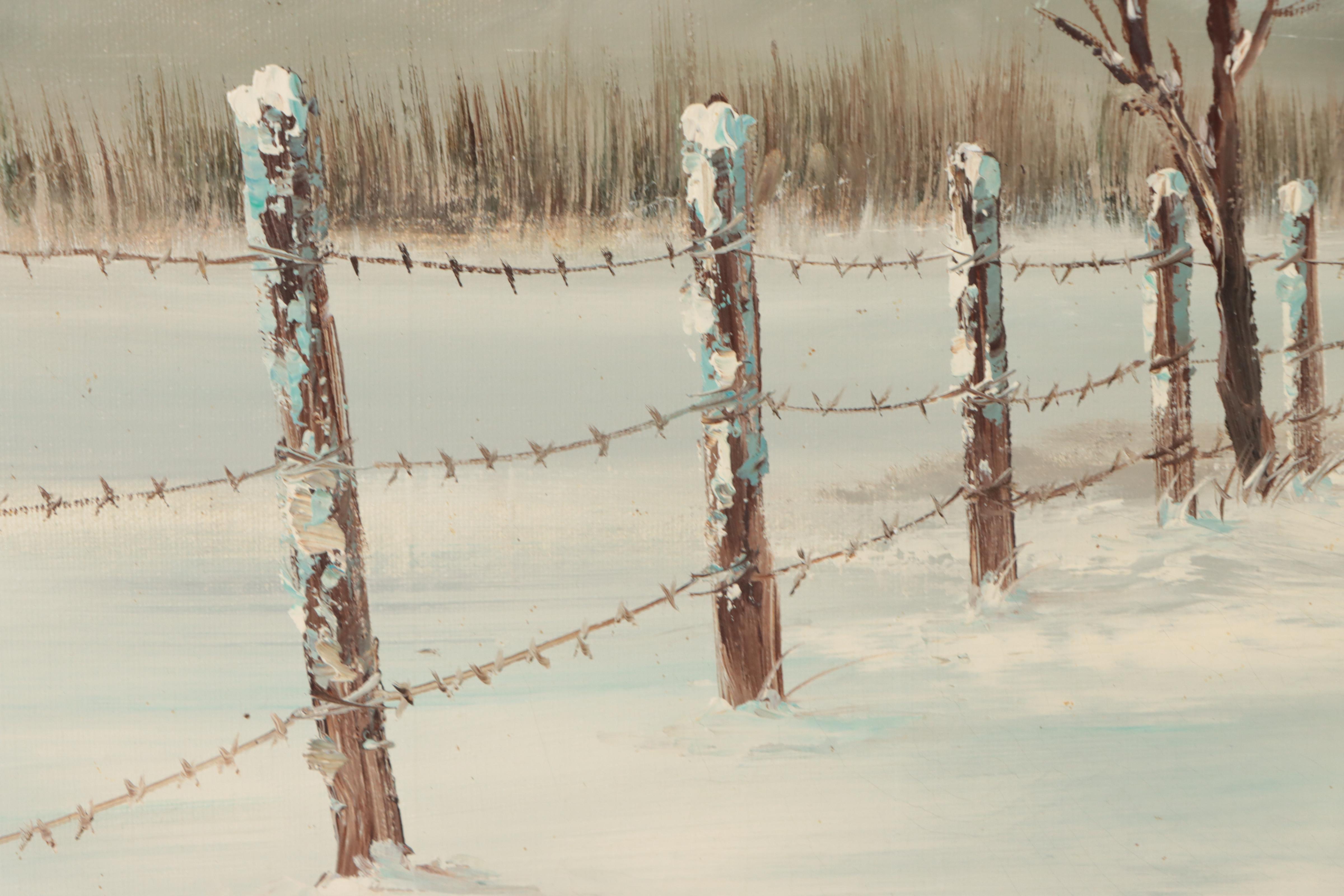 M. Otto Winter Landscape Oil Painting of Dilapidated Barn