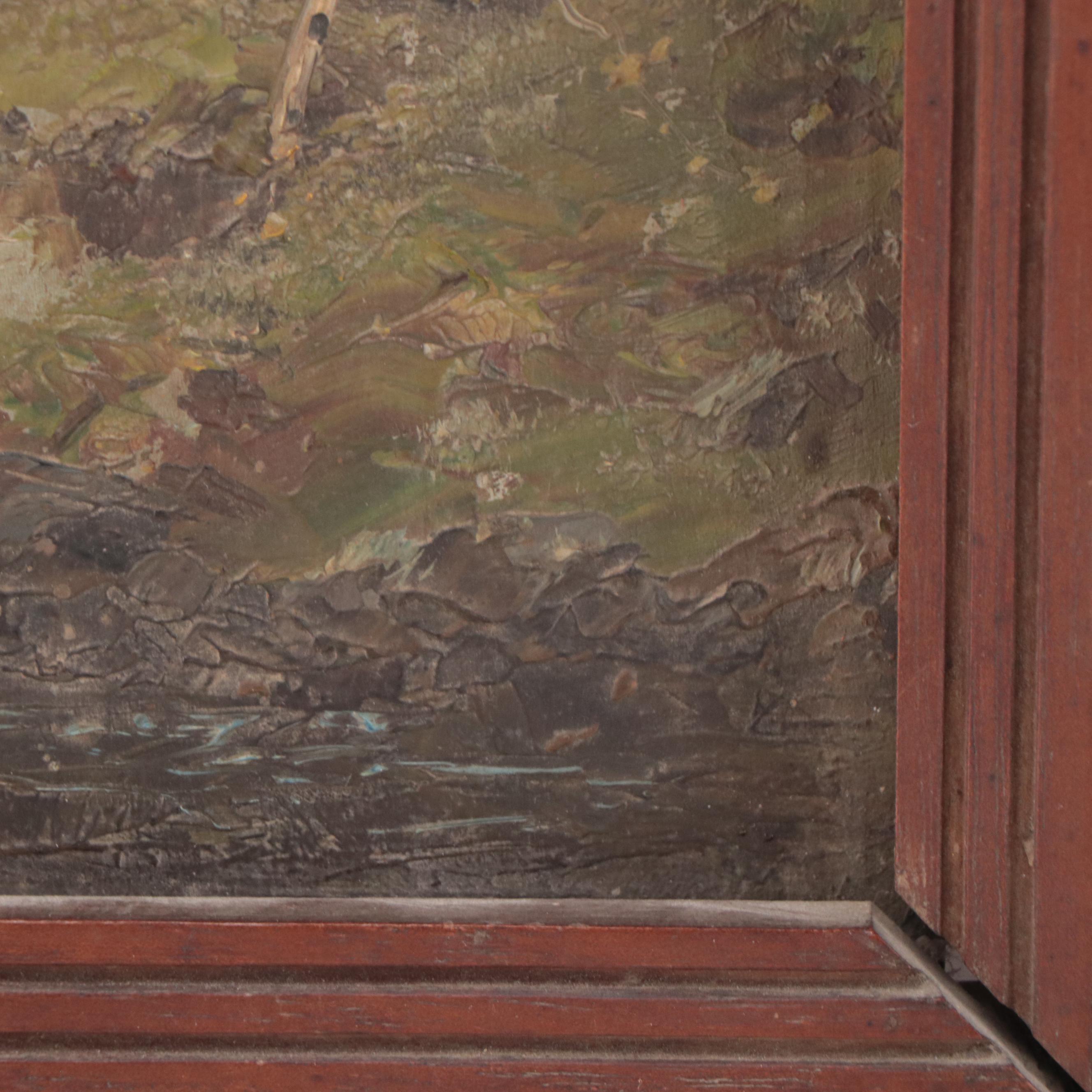 Waterside Wooded Landscape Oil Painting