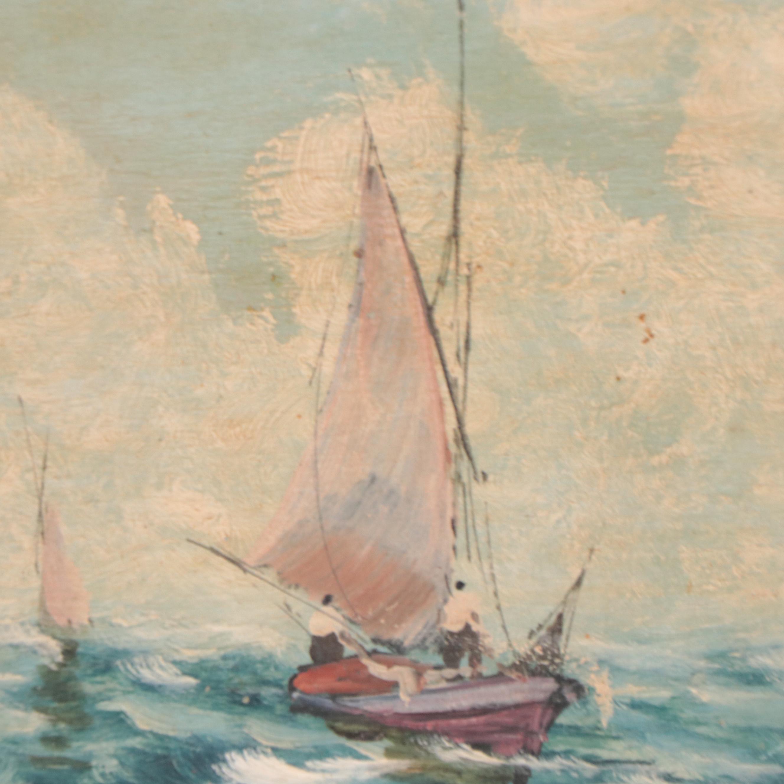 Nautical Scene With Sailboats Oil Painting