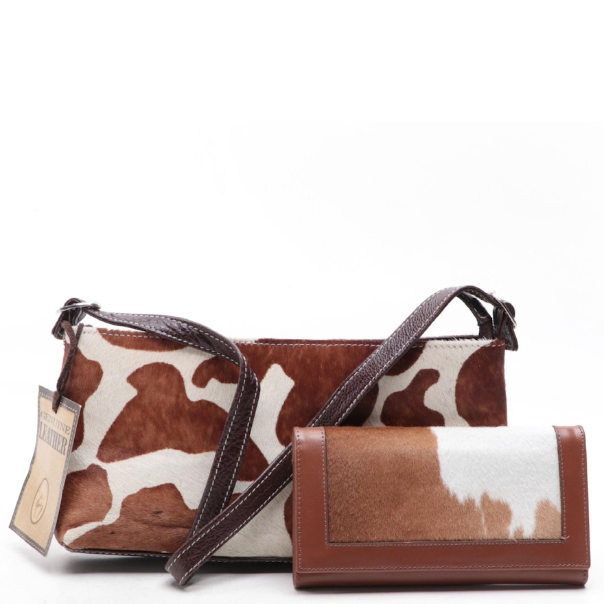 Natural Calf Hair/Leather Wallet with Printed Calf Hair/Leather Shoulder Bag