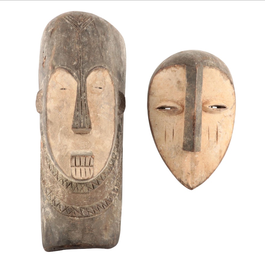 Fang and Lega Style Wooden Masks, Central Africa