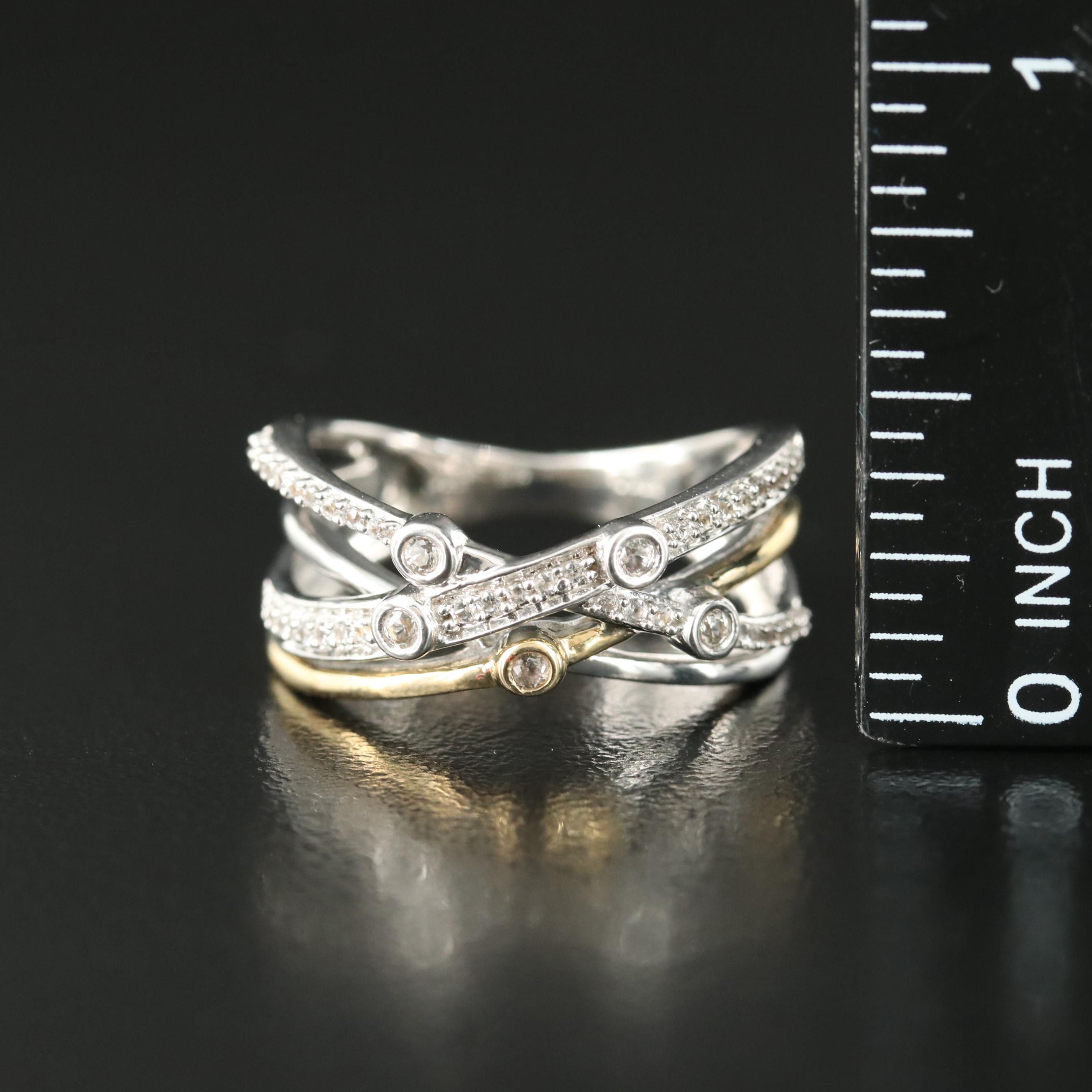 Sterling Sapphire Crossover Ring with 10K Accent