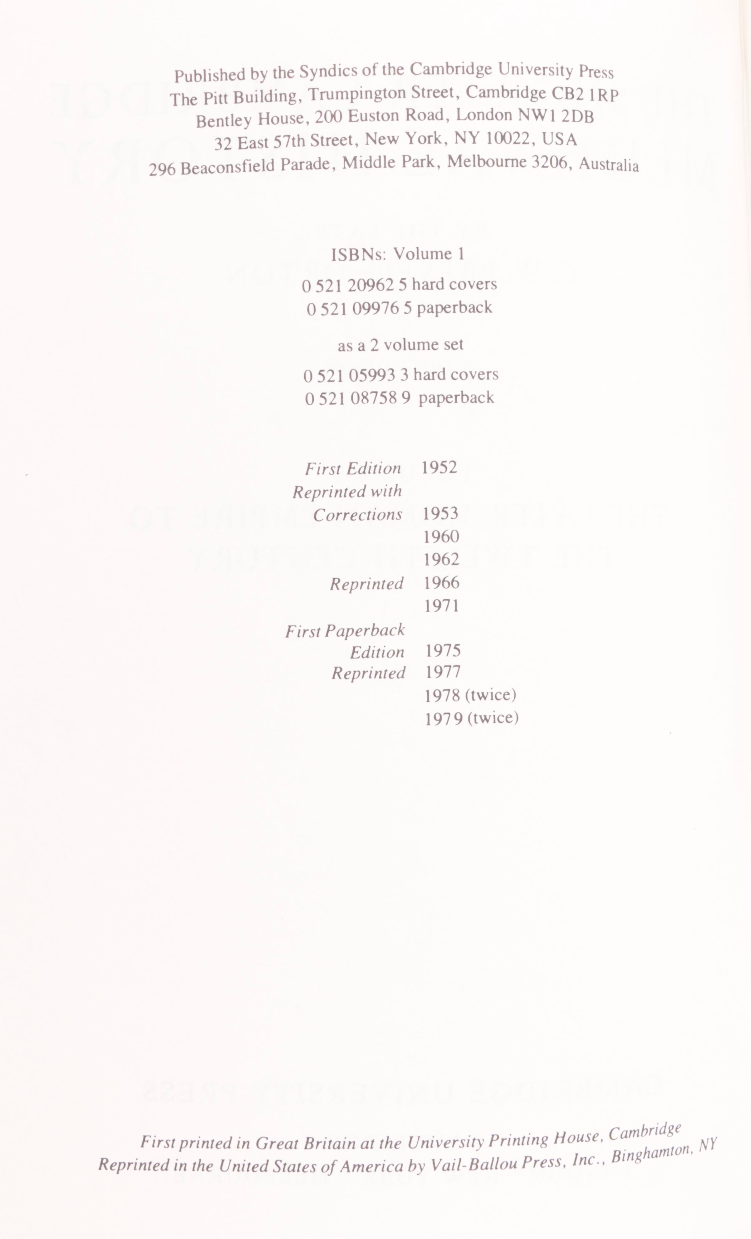 "The Shorter Cambridge Medieval History" Two-Volume Set by C. W. Previté-Orton