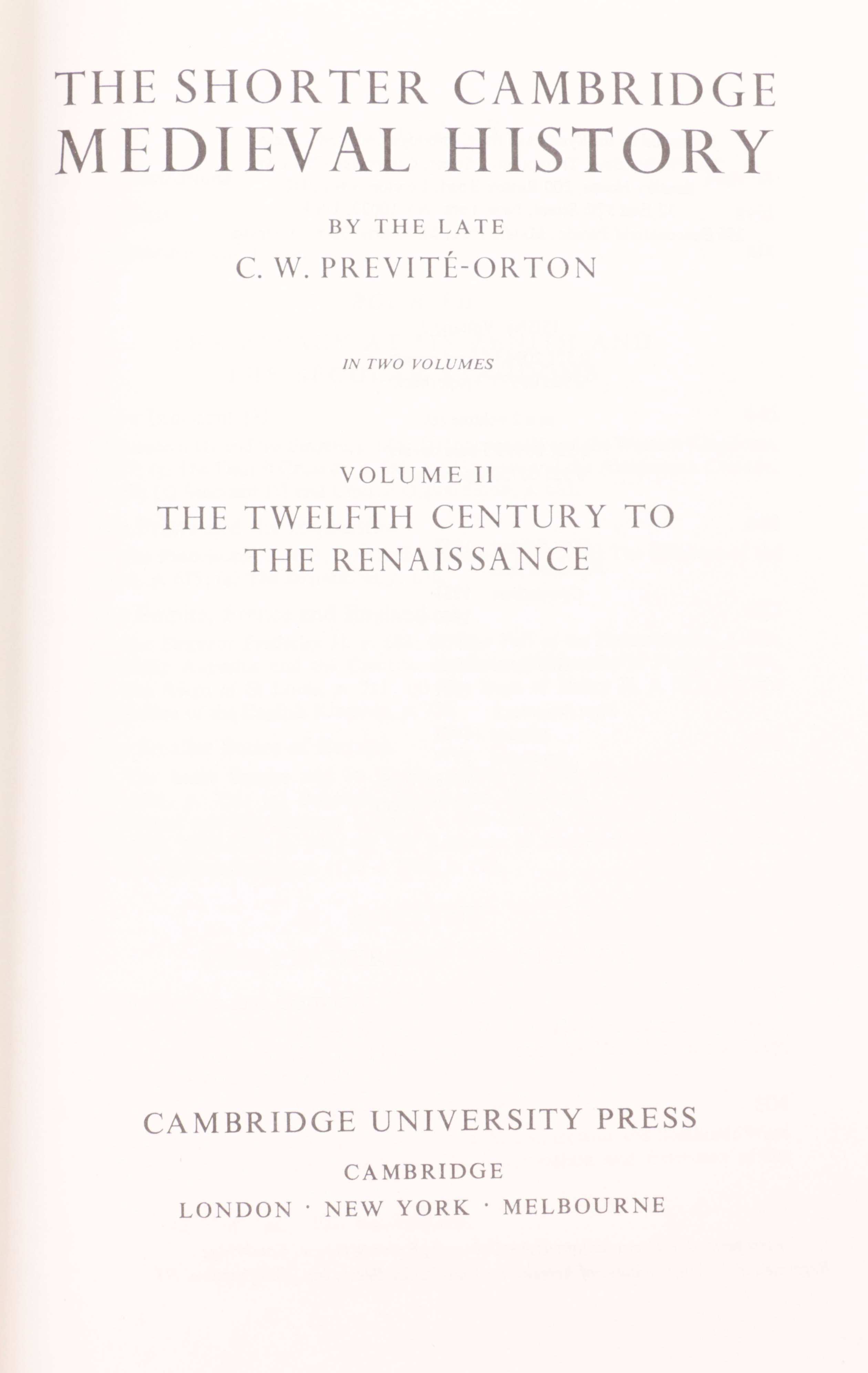 "The Shorter Cambridge Medieval History" Two-Volume Set by C. W. Previté-Orton